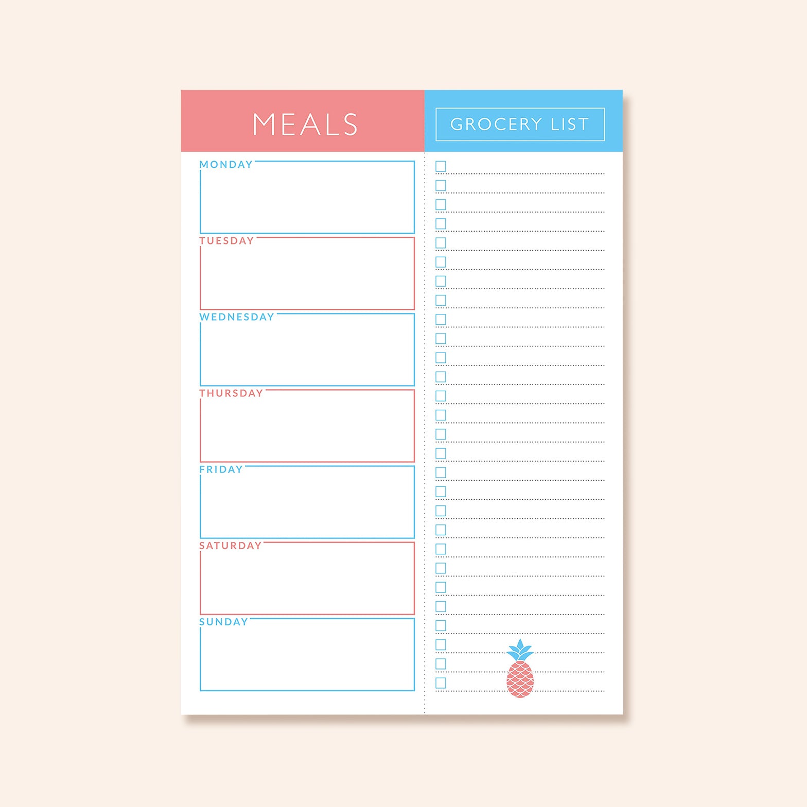 Red and Blue Meal Planner Notepad