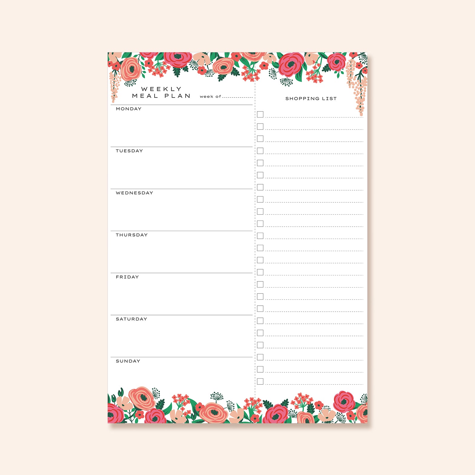 Floral Meal Planner Notepad