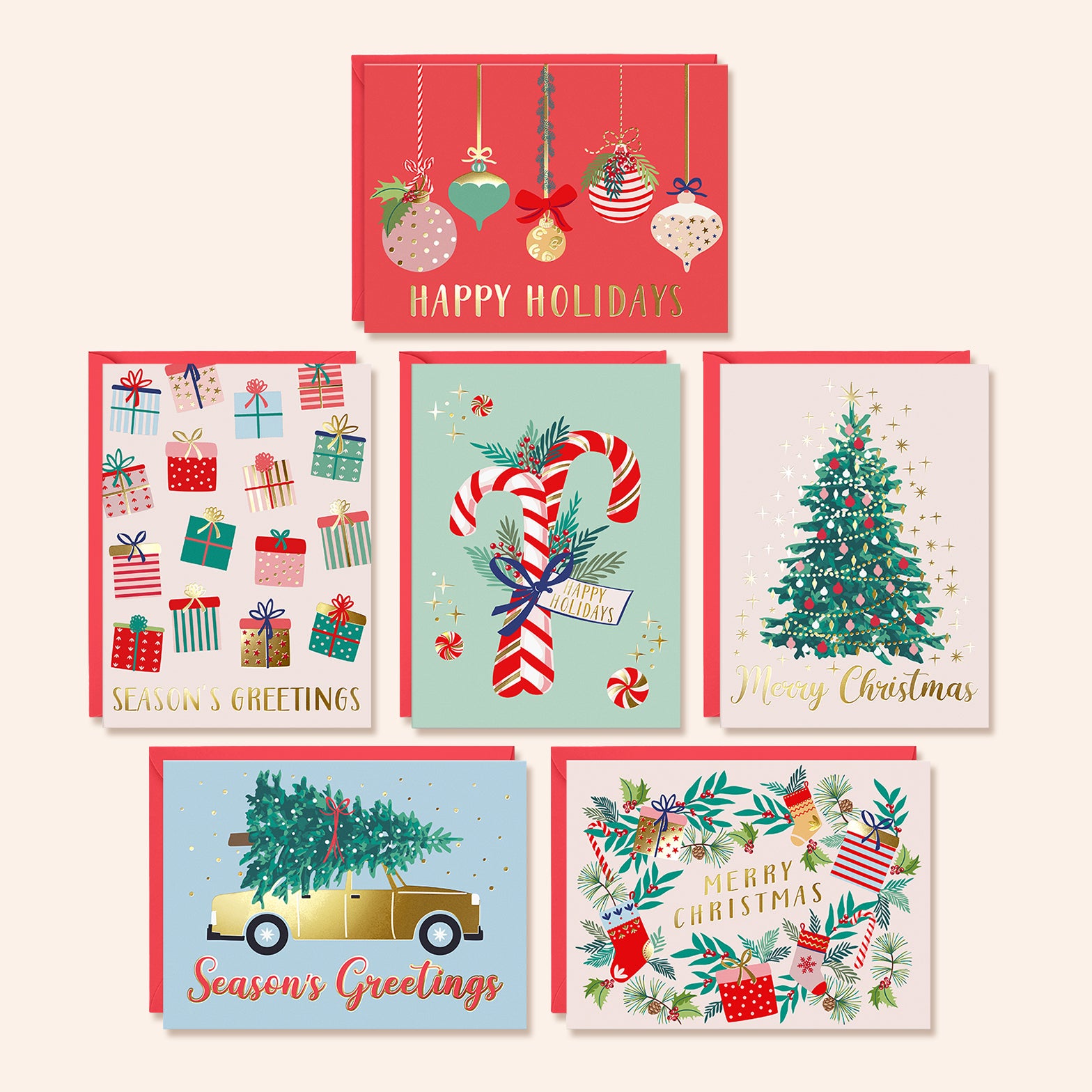Multicolor Foil Christmas Cards | Set of 24