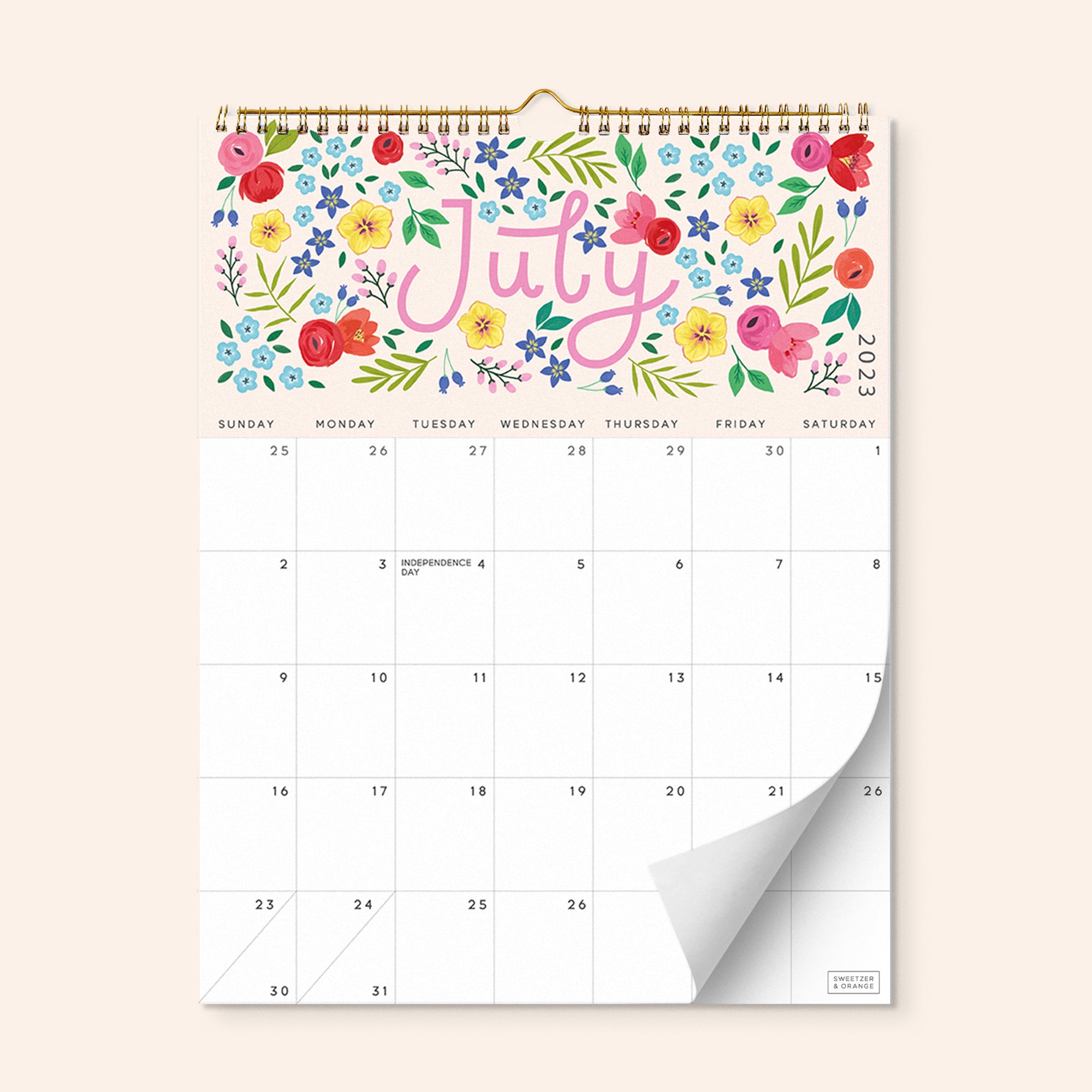 Five Color Floral Wall Calendar Mid-2023 to 2024