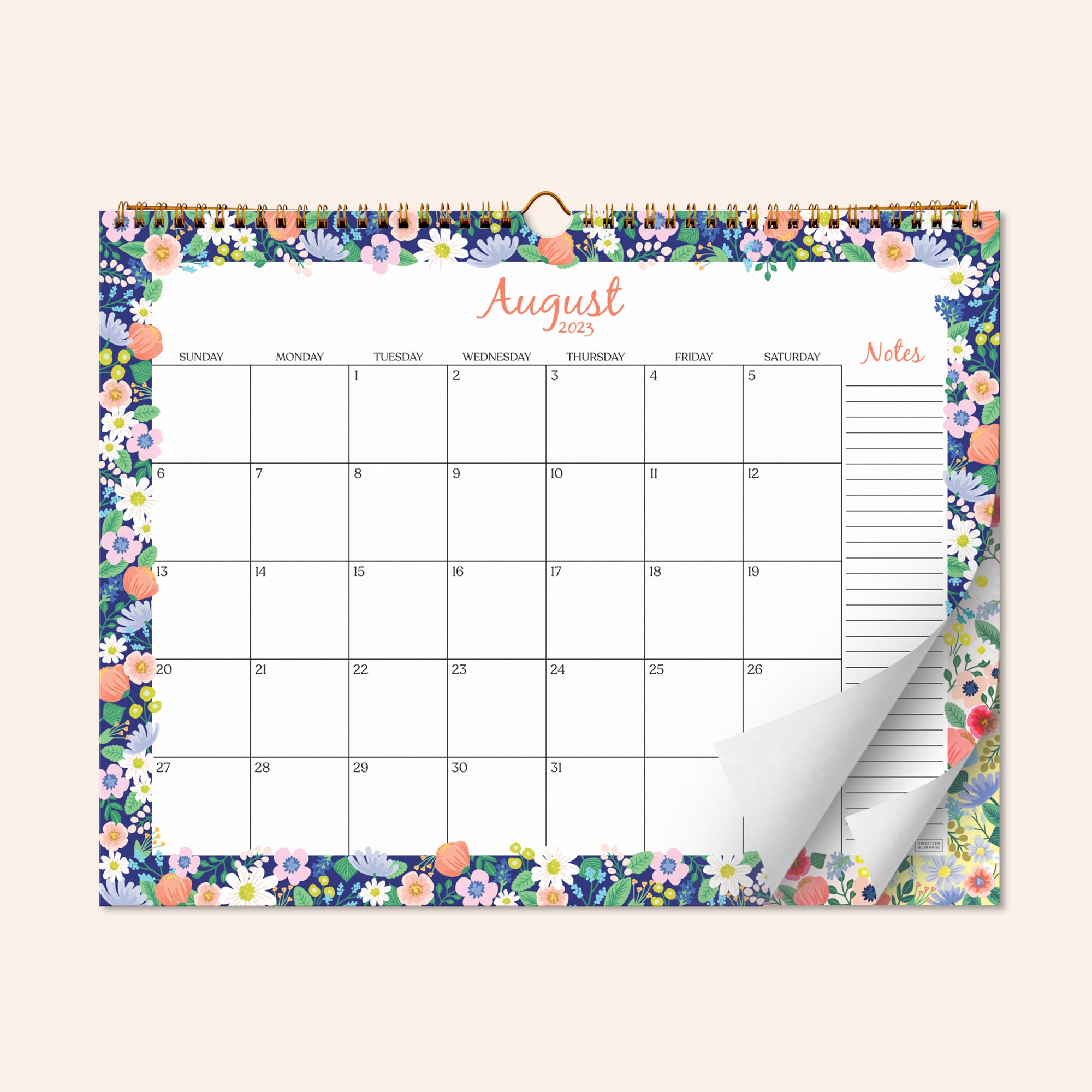 Floral Border Wall Calendar Mid-2023 to 2024