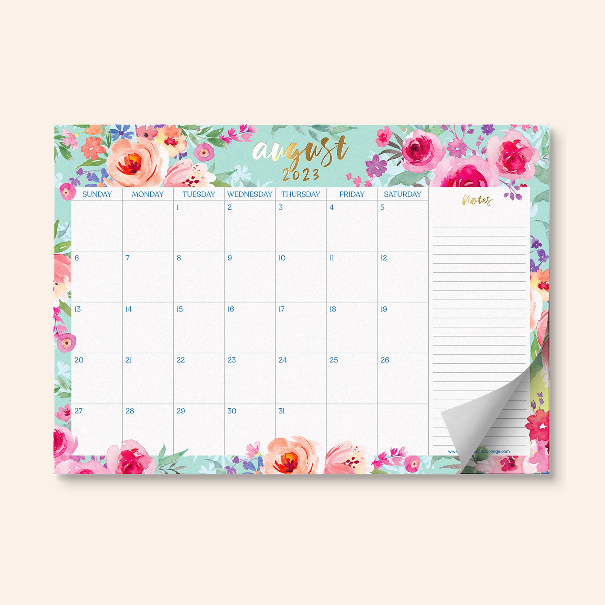 Watercolor Floral Desk Calendar Mid-2023 to 2024
