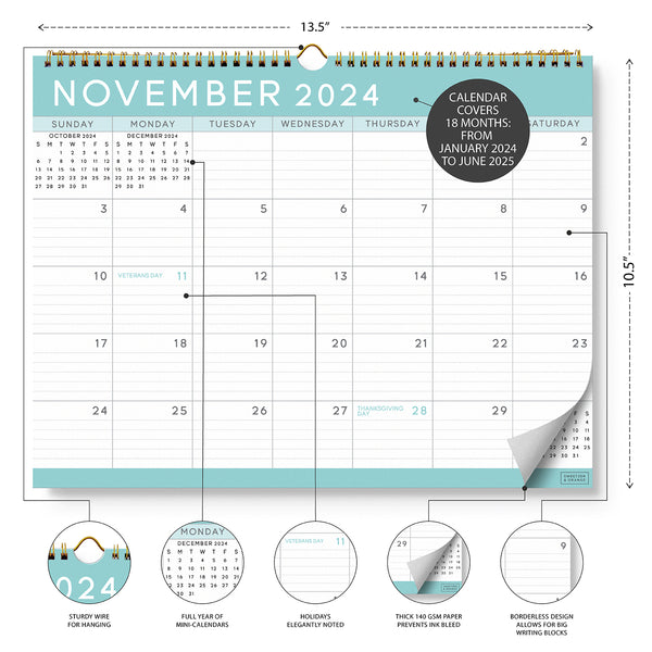 2024-2025 Teal Wall Calendar – Sweetzer & Orange