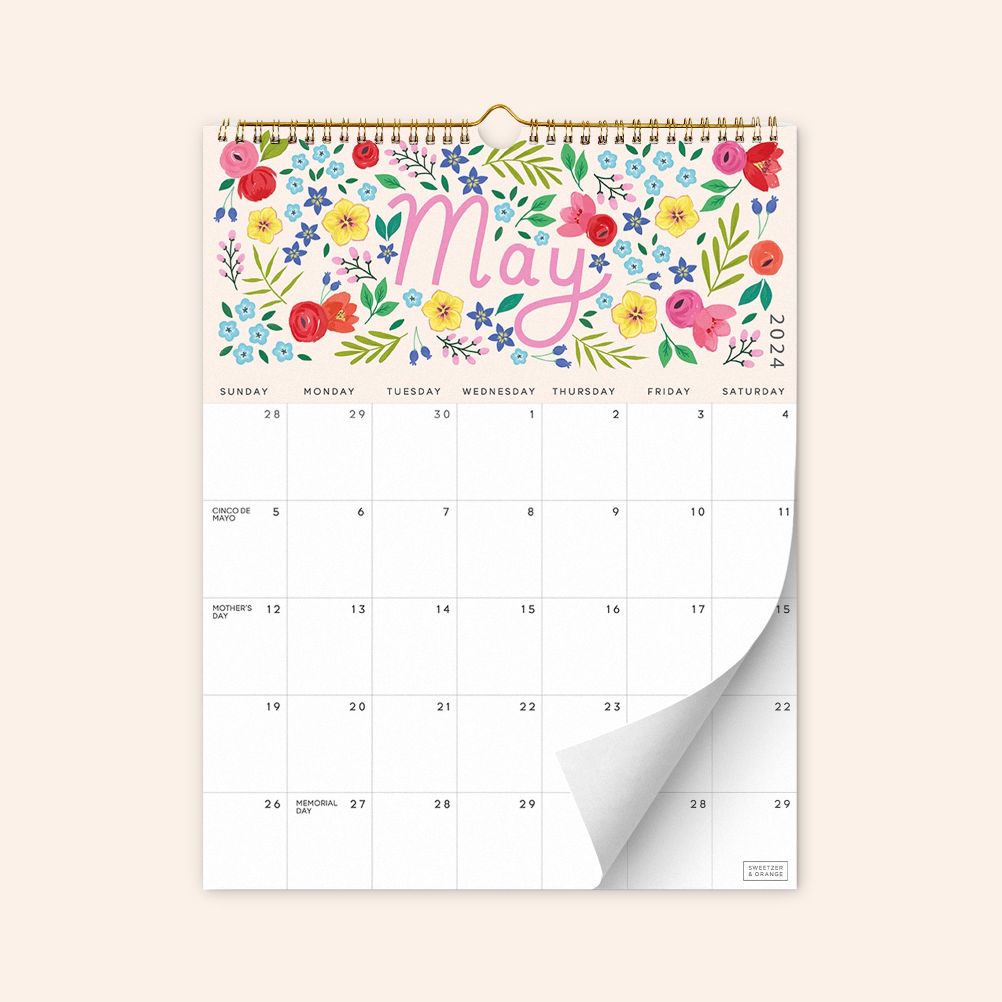 2024-2025 Five Color Floral Wall Calendar