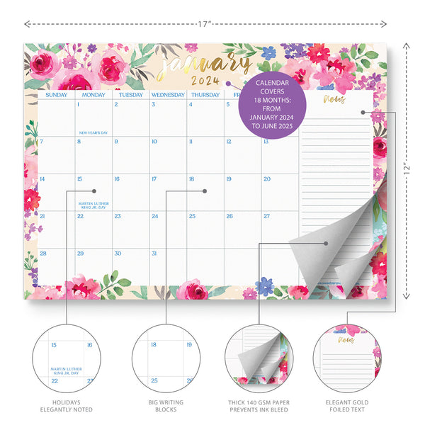 20242025 Watercolor Floral Desk Calendar Sweetzer & Orange Floral Desk Calendar 2025