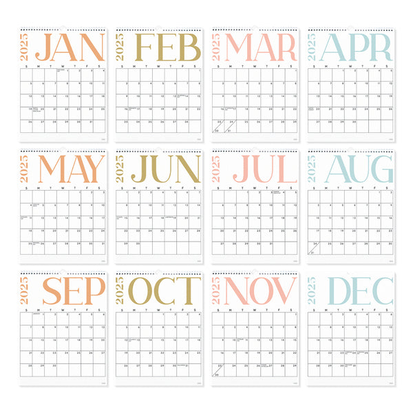 Modern vertical wall calendar jan 2025 - june 2026