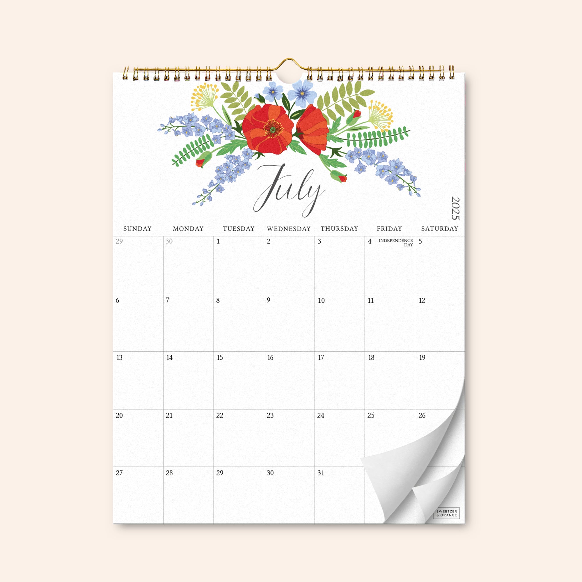 12 Flowers Wall Calendar July 2025 - December 2026
