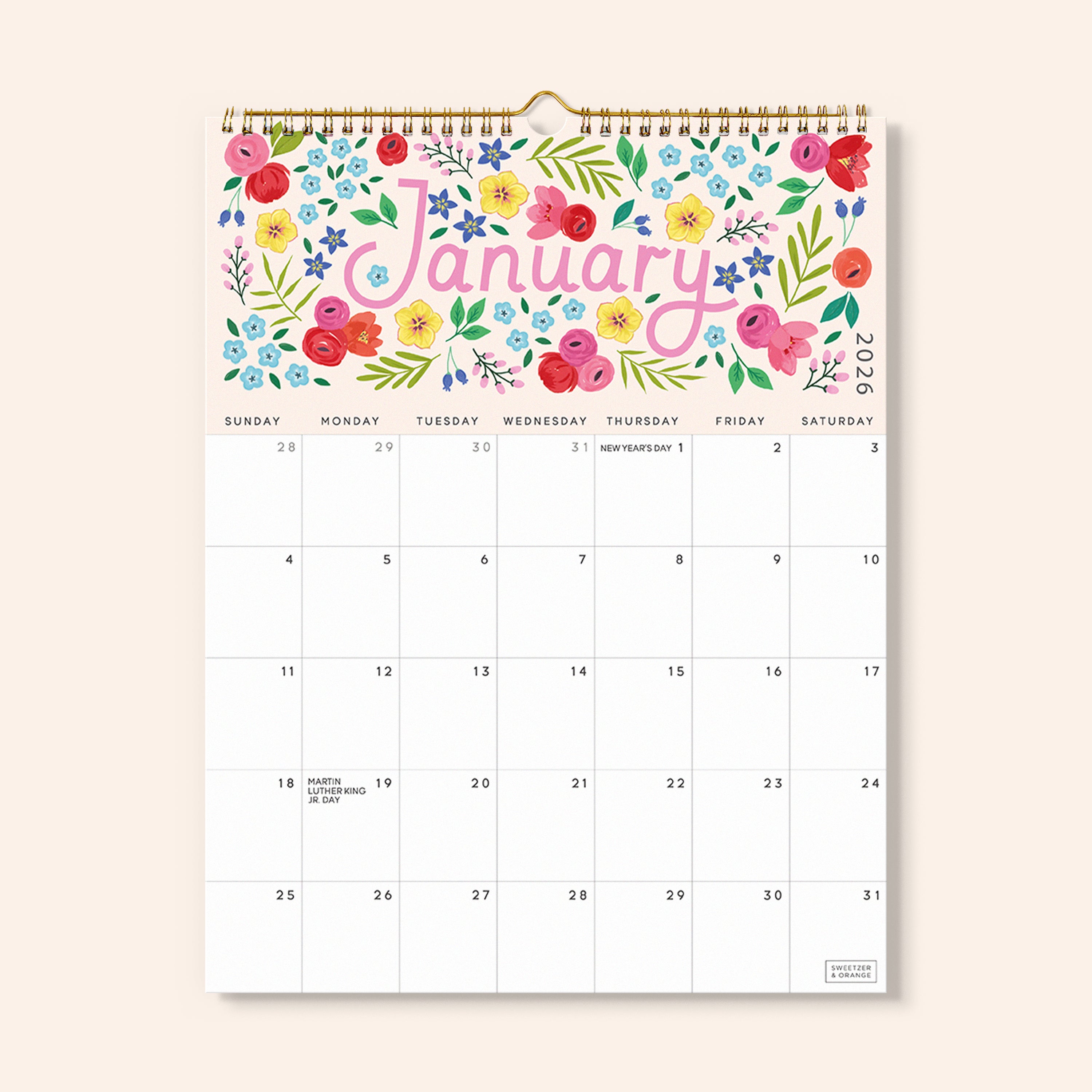 Five Color Wall Calendar July 2025 - December 2026