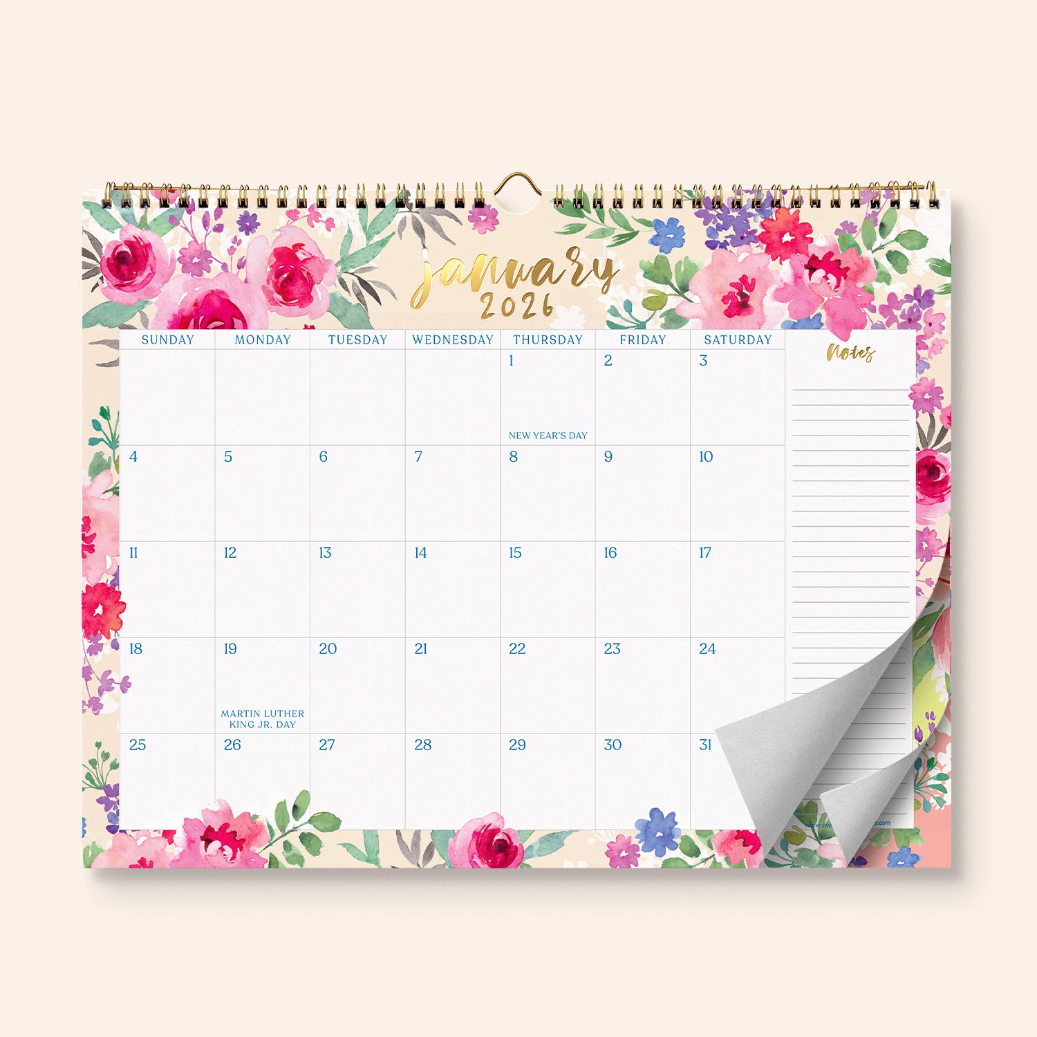 Watercolor Floral Wall Calendar July 2025 - December 2026