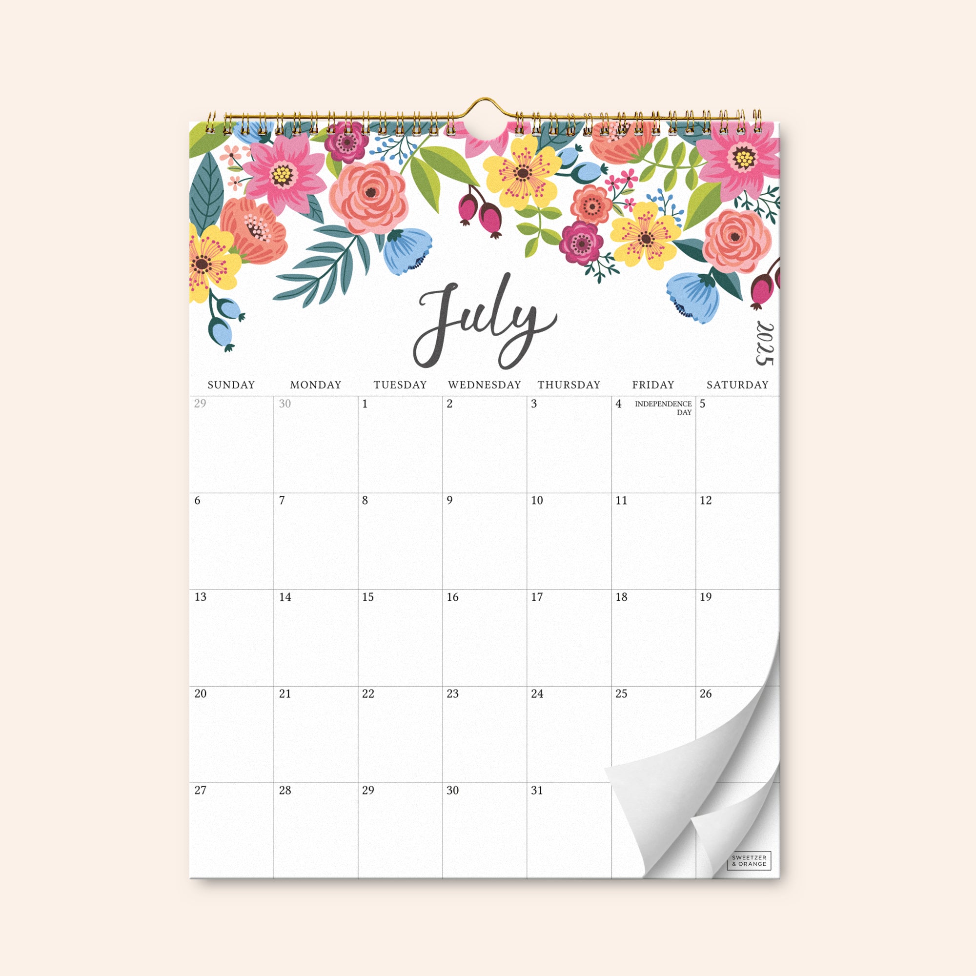Vertical Floral Wall Calendar July 2025 - December 2026