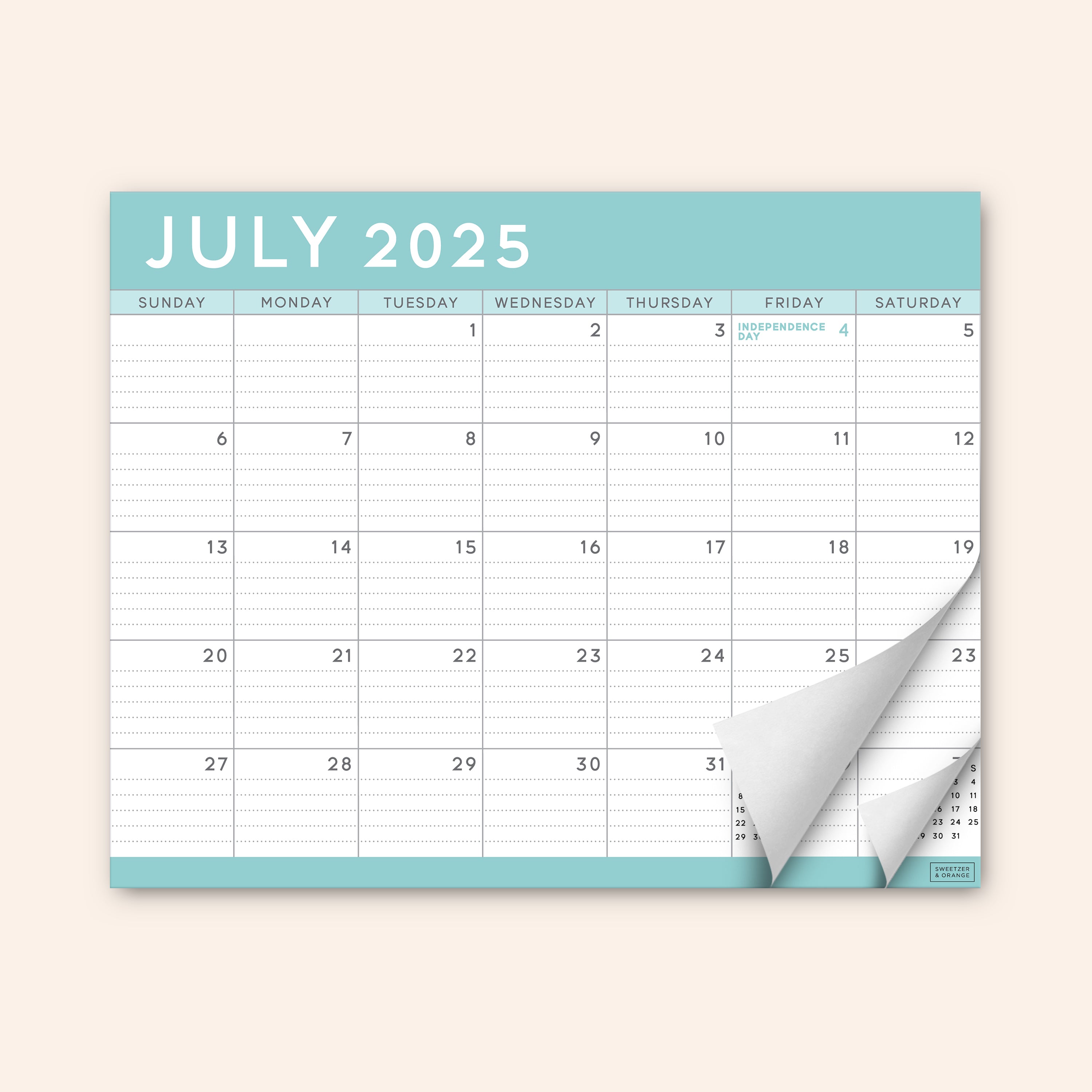 Teal Refrigerator Calendar July 2025 - December 2026