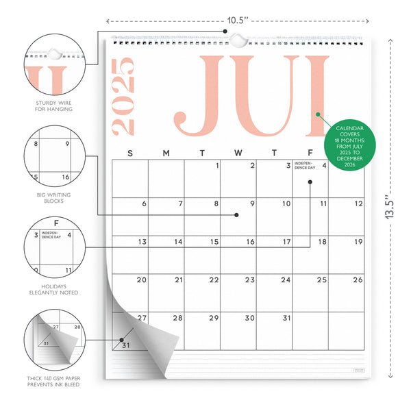 Modern Vertical Wall Calendar July 2025 - December 2026 – Sweetzer