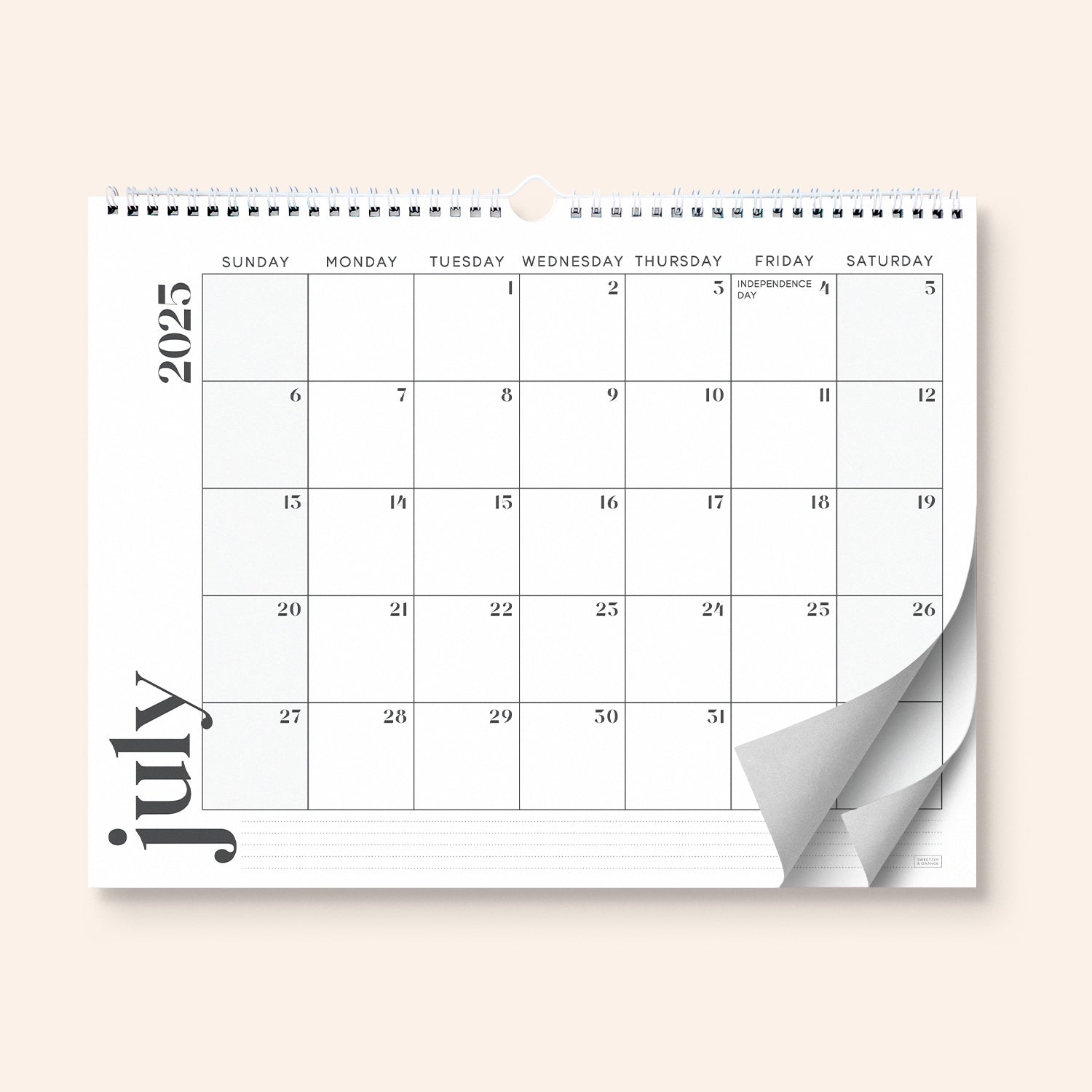 Modern Minimal Wall Calendar July 2025 - December 2026