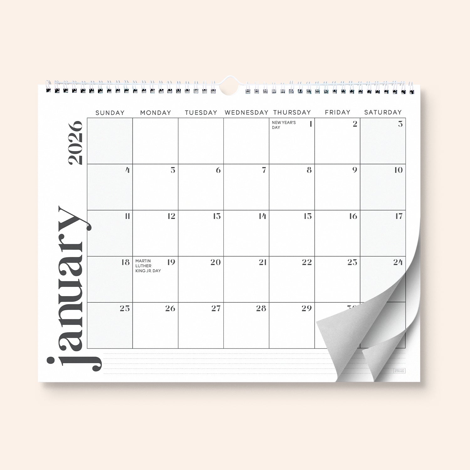Modern Minimal Wall Calendar July 2025 - December 2026