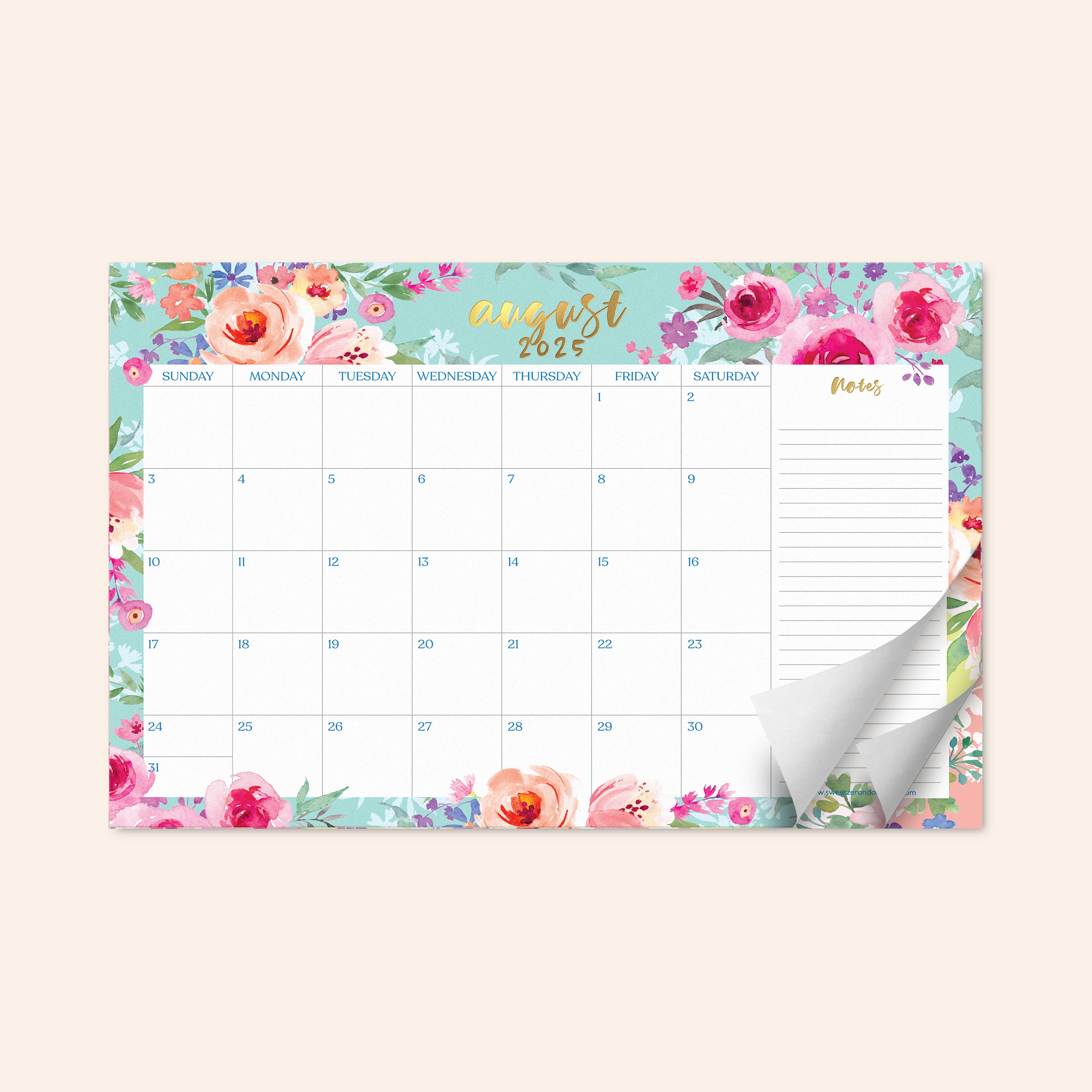 Watercolor Floral Desk Calendar July 2025 - December 2026