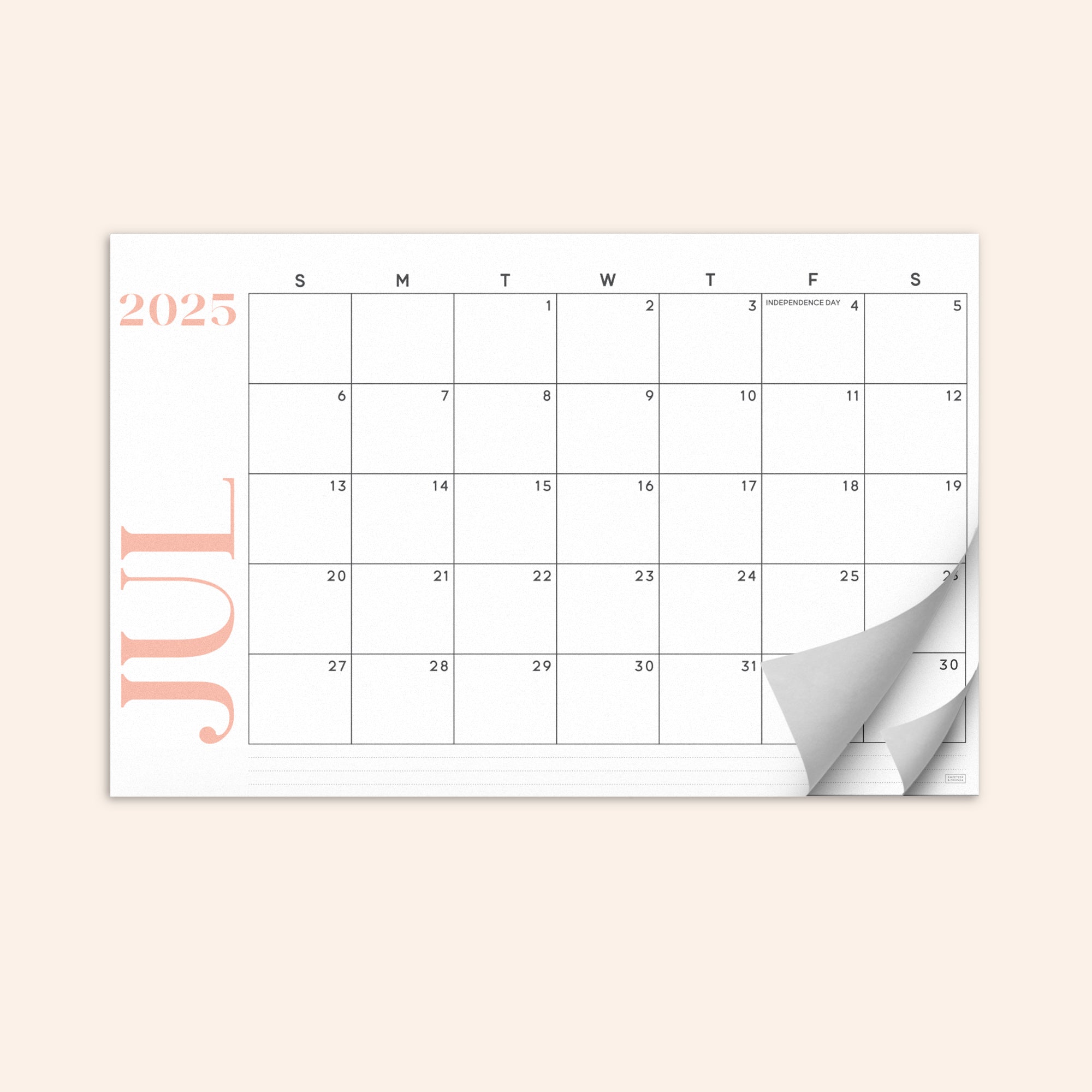 Modern Desk Calendar July 2025 - December 2026
