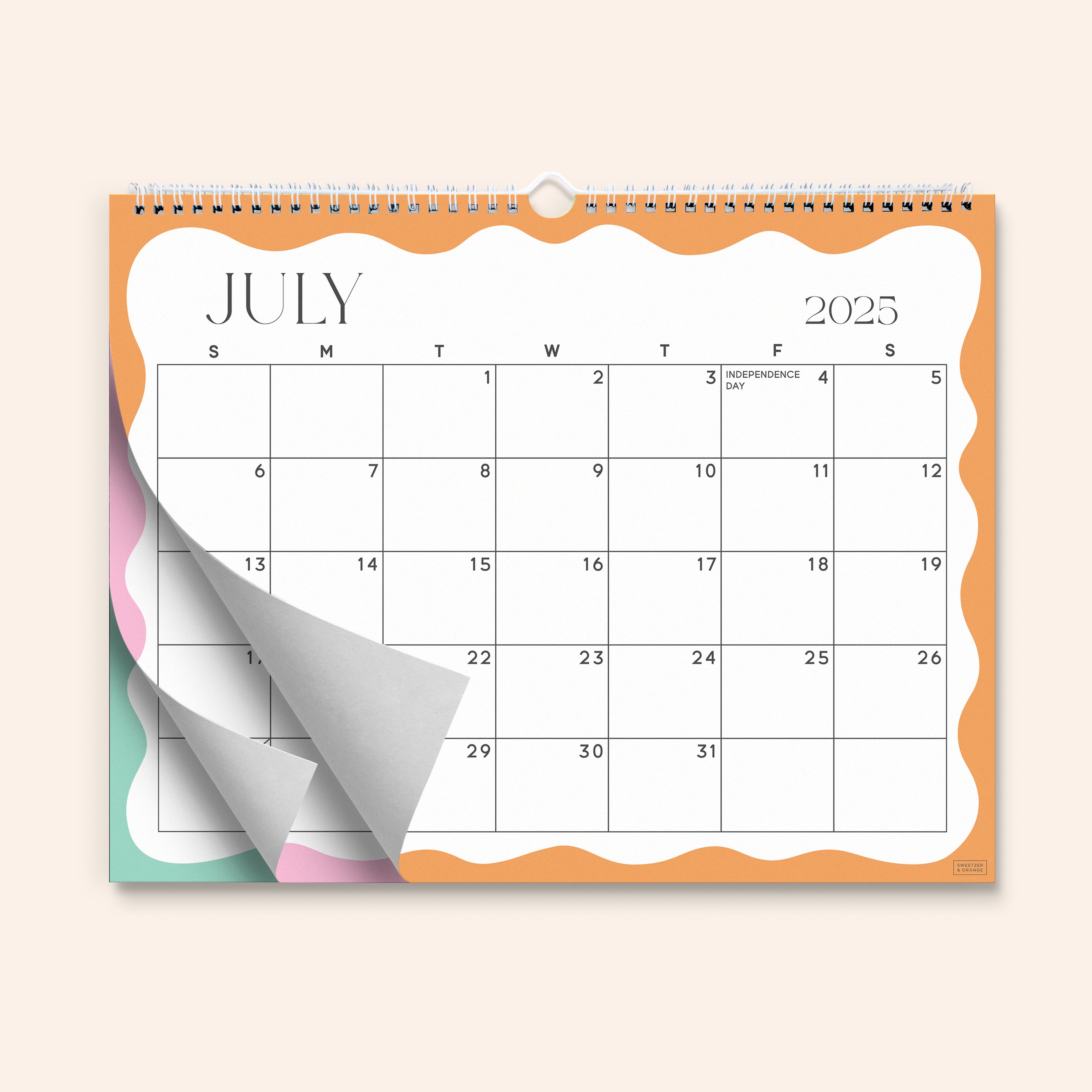 Modern Wavy Wall Calendar July 2025 - December 2026