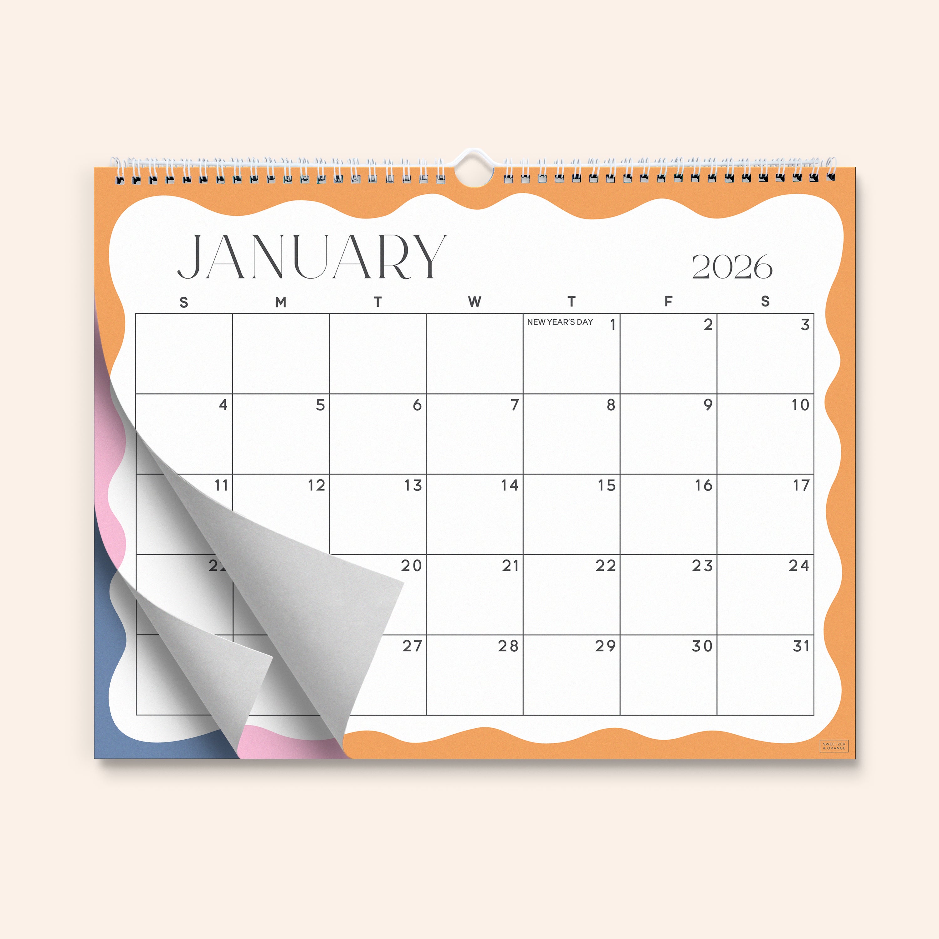 Modern Wavy Wall Calendar July 2025 - December 2026