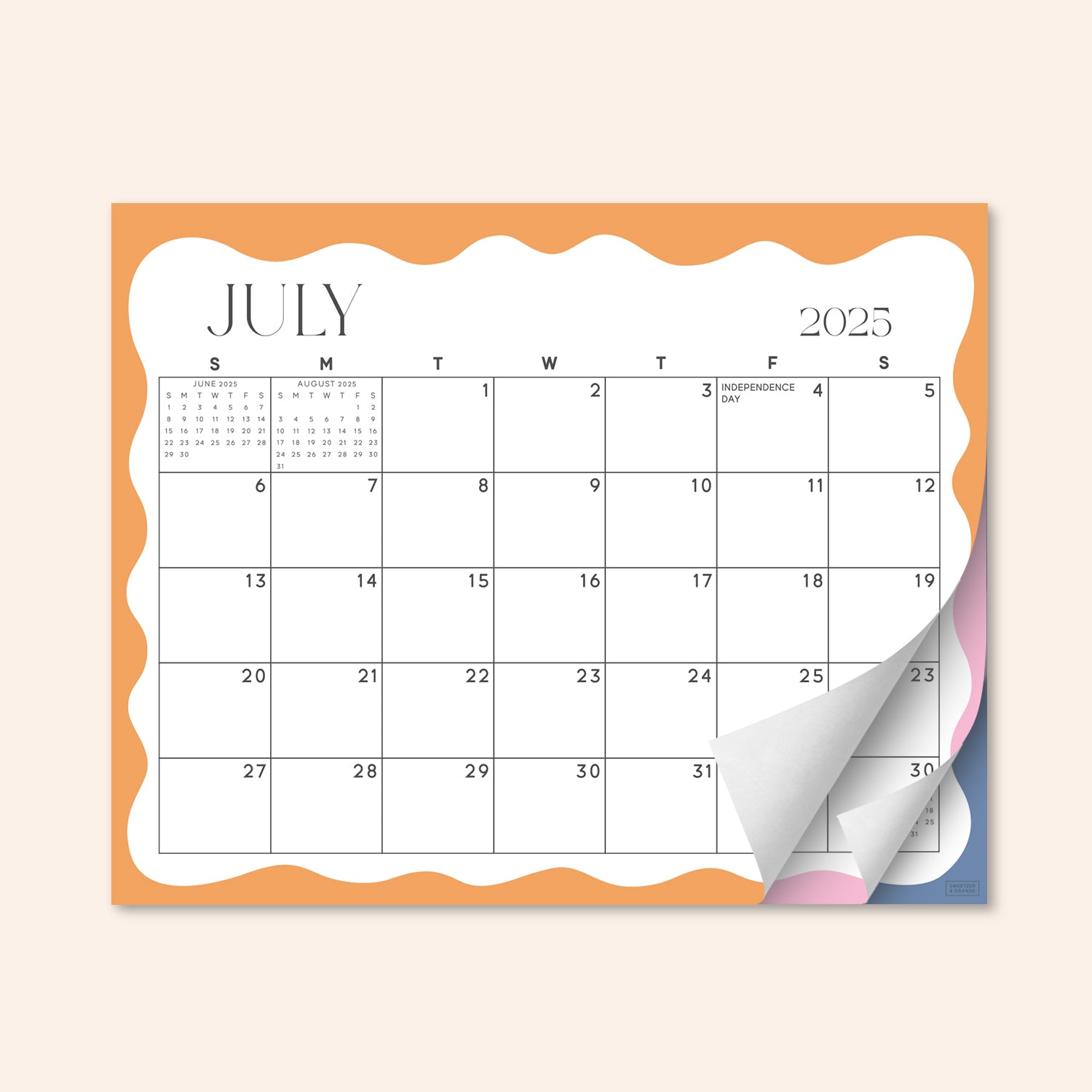 Modern Wavy Fridge Calendar July 2025 - December 2026