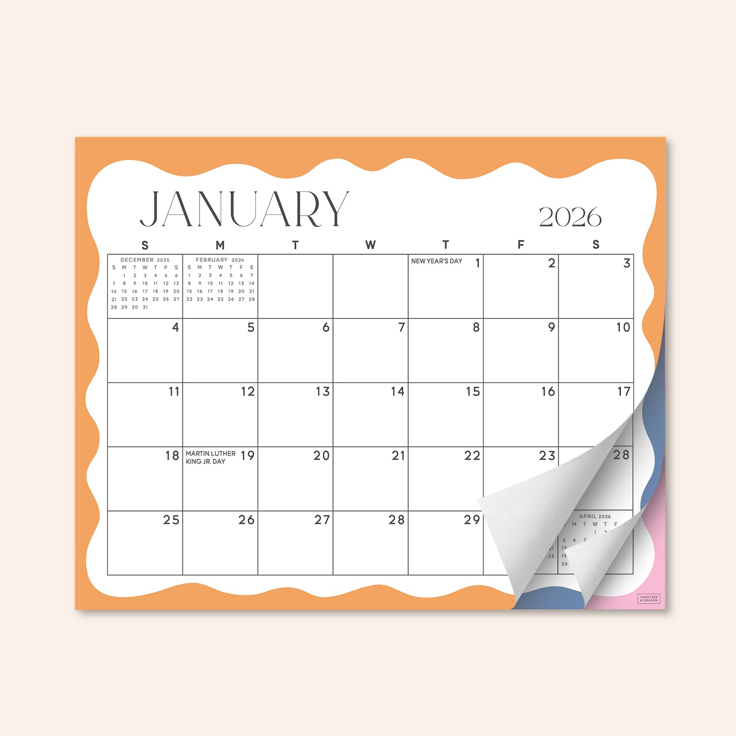 Modern Wavy Fridge Calendar July 2025 - December 2026