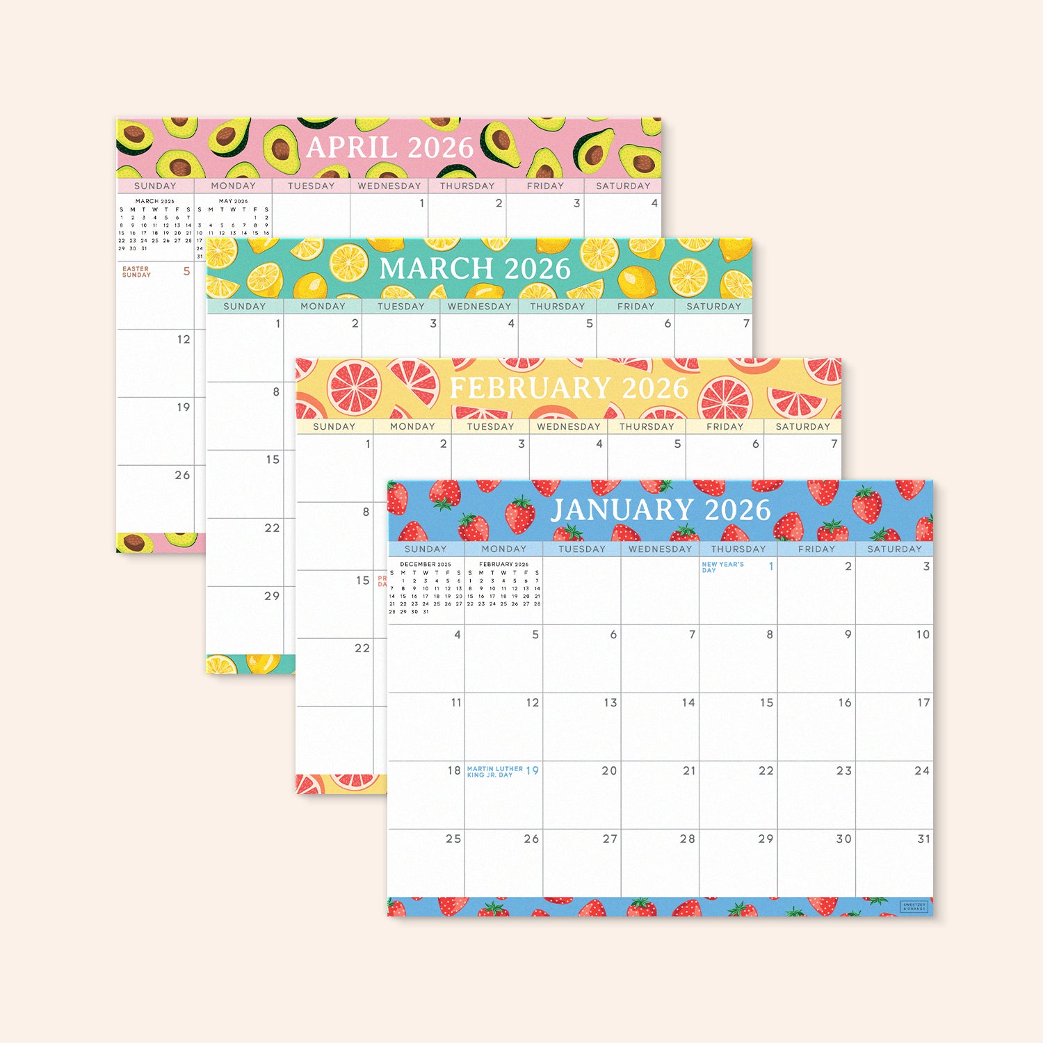 Fresh Fruity Fridge Calendar July 2025 - December 2026