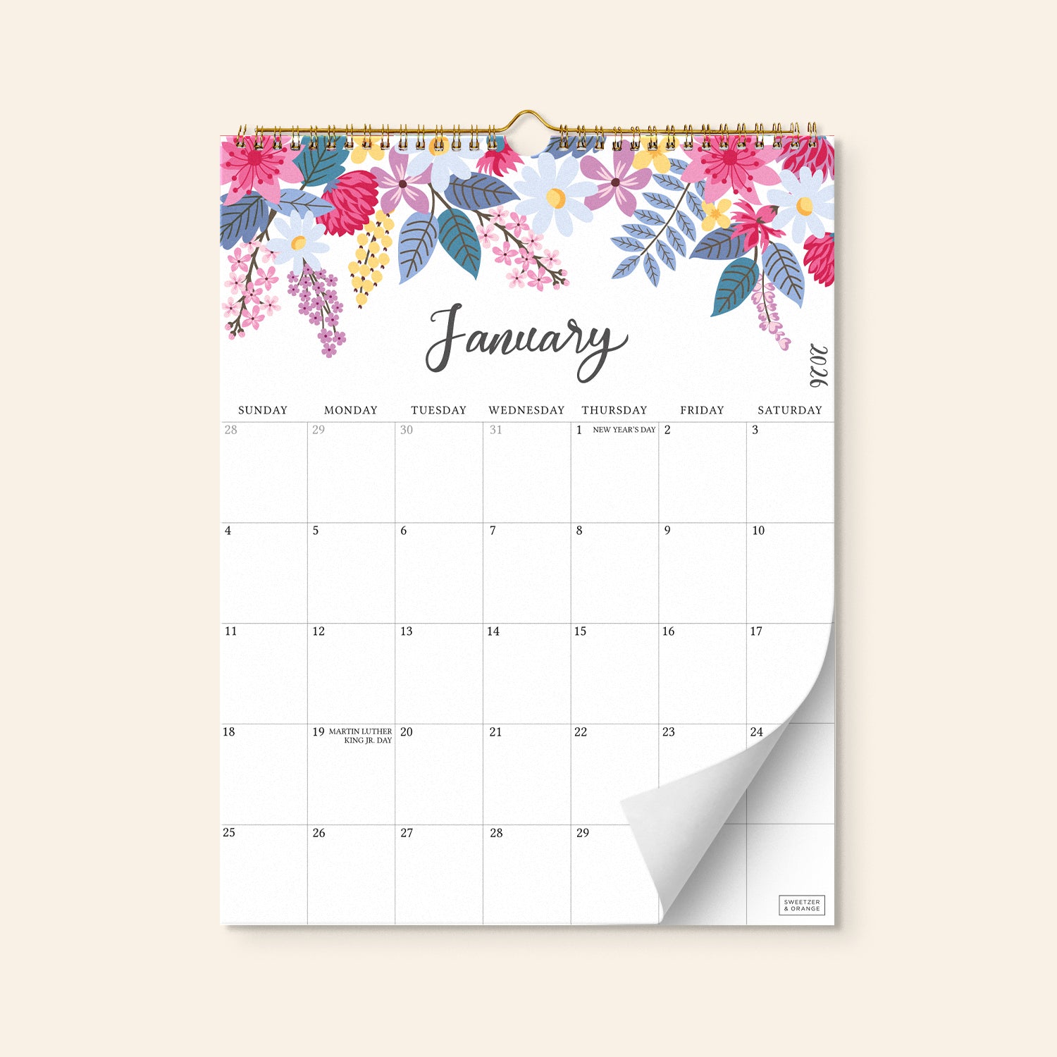 Vertical Floral Wall Calendar Jan 2026 - June 2027