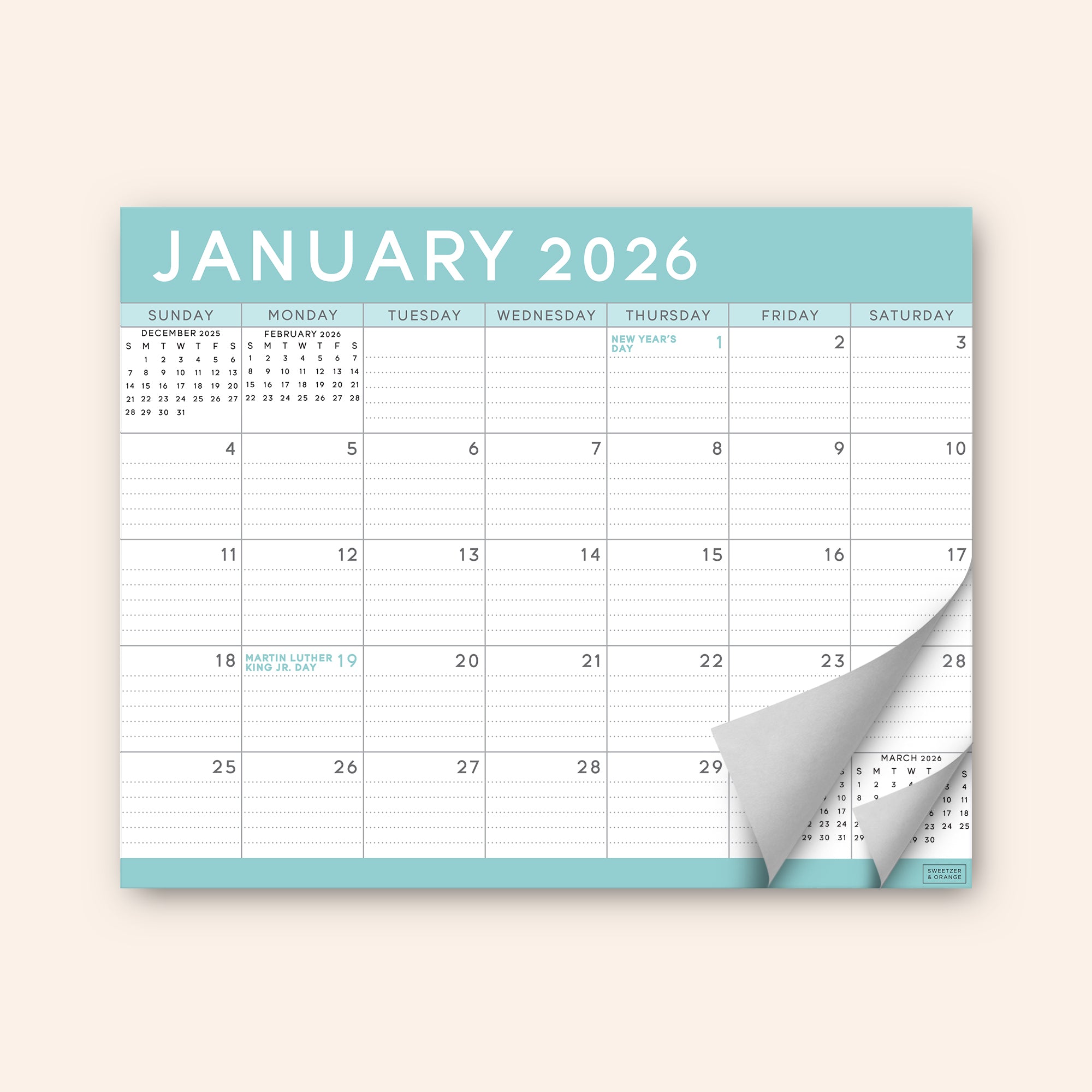 Teal Refrigerator Calendar Jan 2026 - June 2027