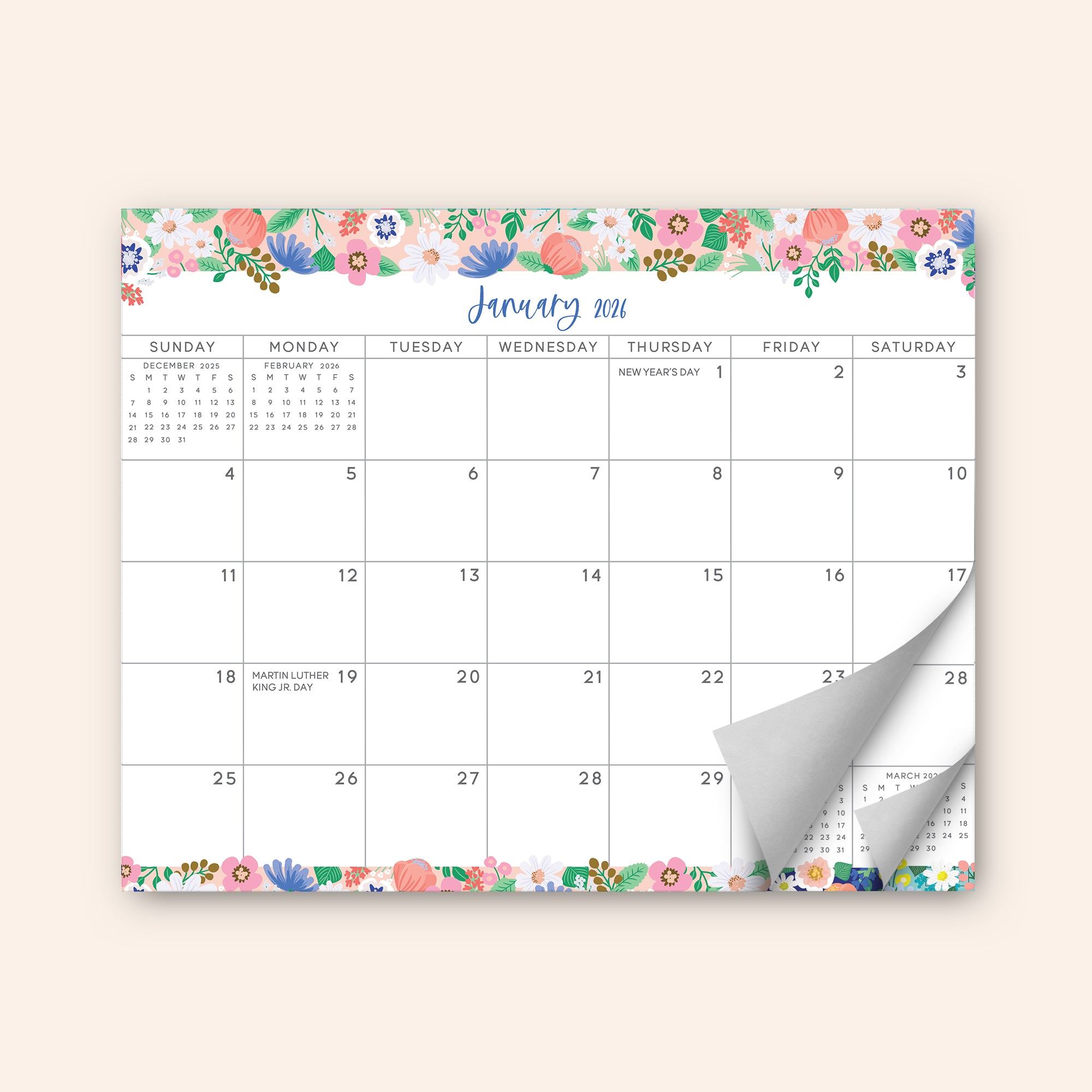 Floral Refrigerator Calendar Jan 2026 - June 2027