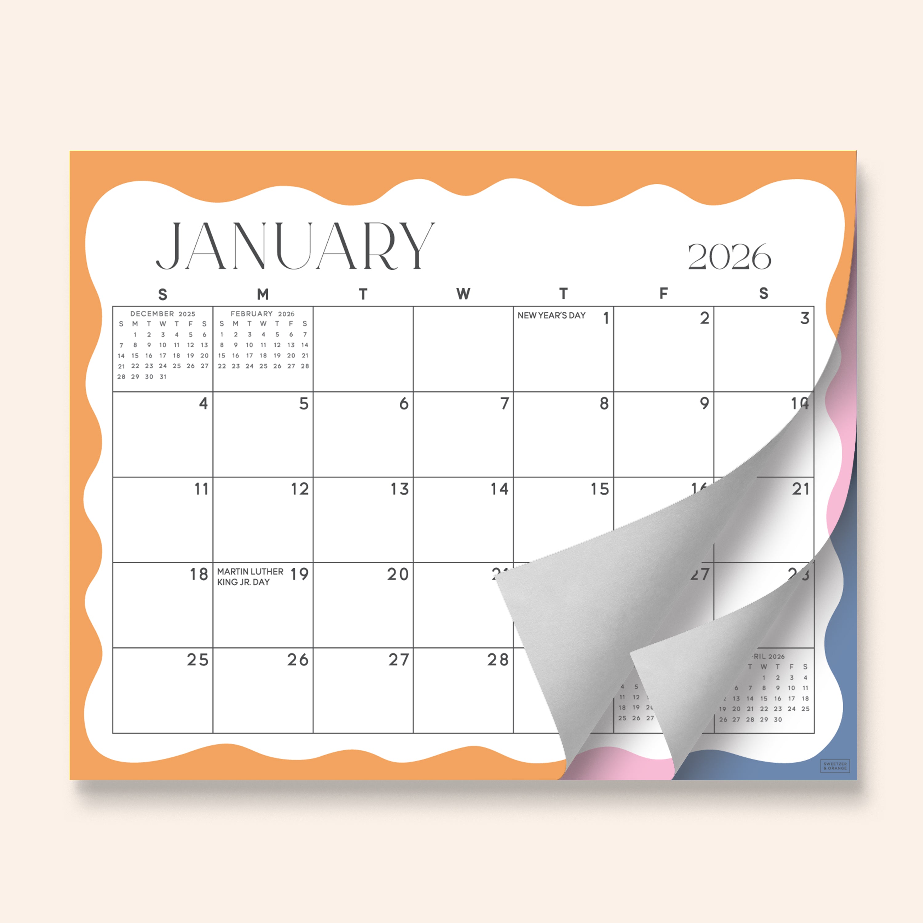 Modern Wavy Fridge Calendar Jan 2026 - June 2027