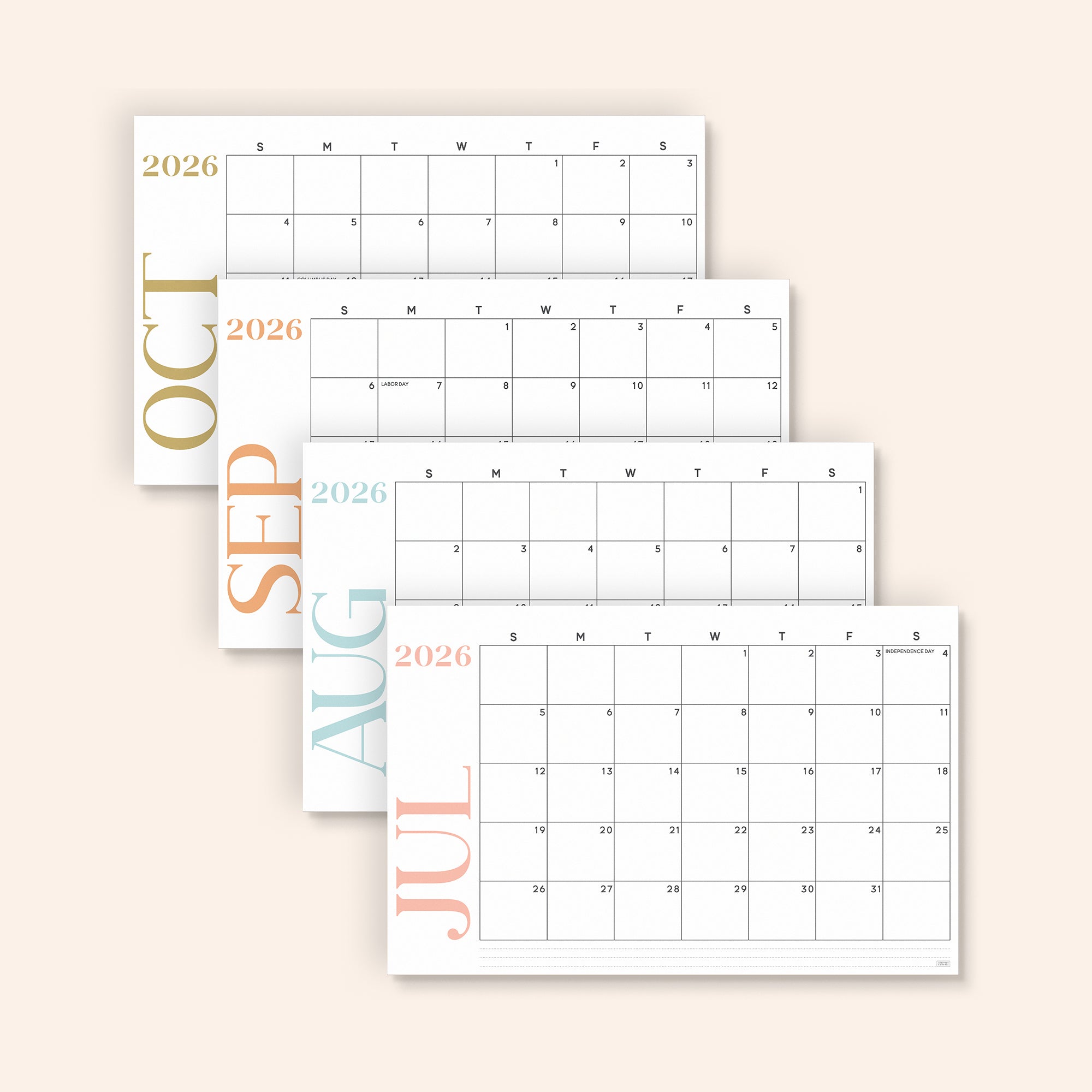 Modern Desk Calendar July 2026 - December 2027