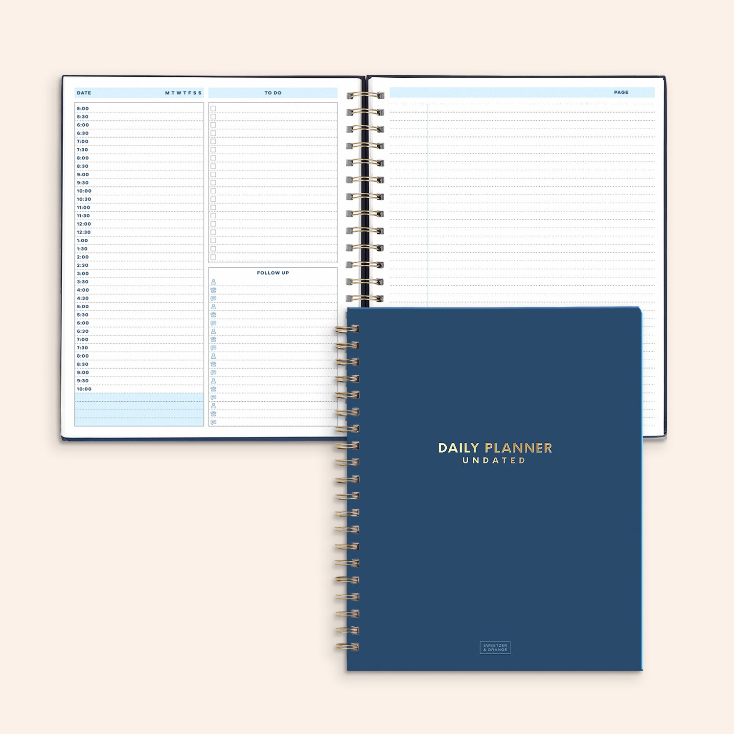 Navy Undated Daily Business Planner