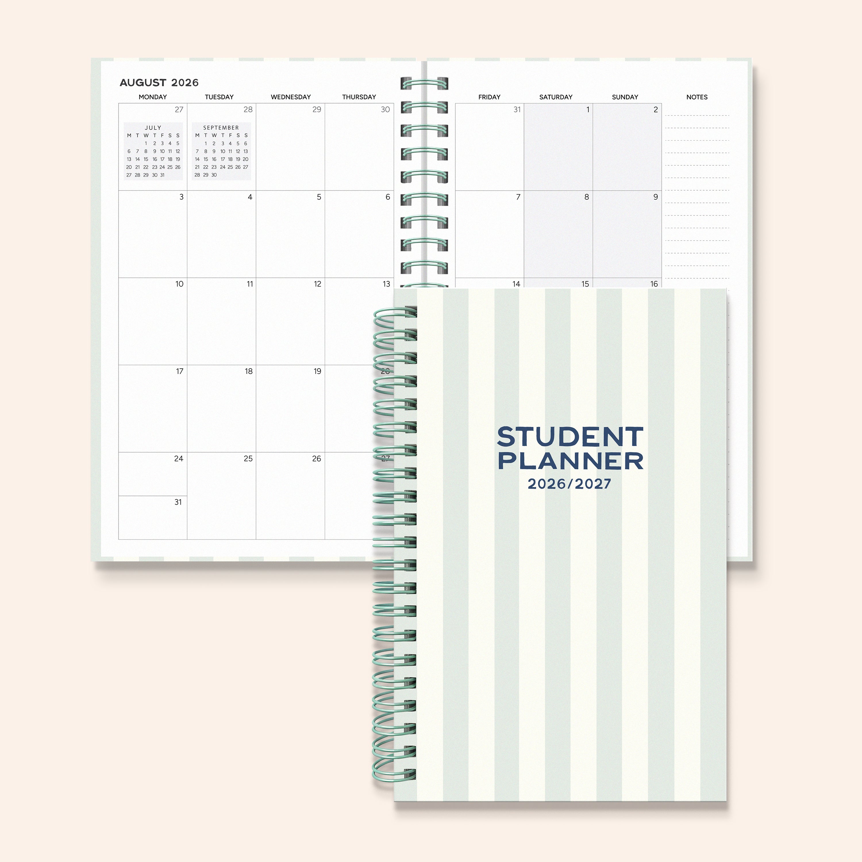 Sage Stripe Student Planner 2026-2027