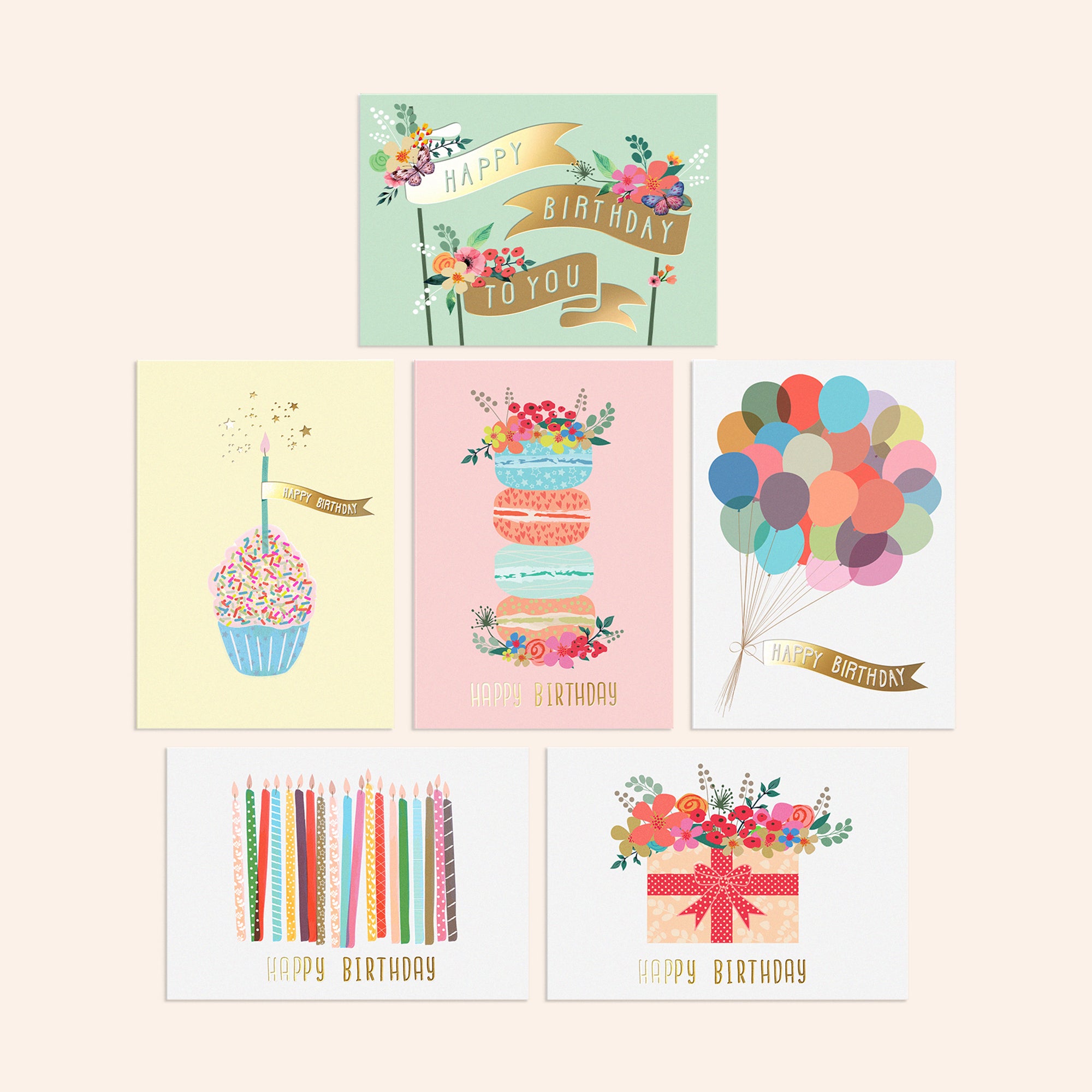 Set of 48 Gold Foil Birthday Cards