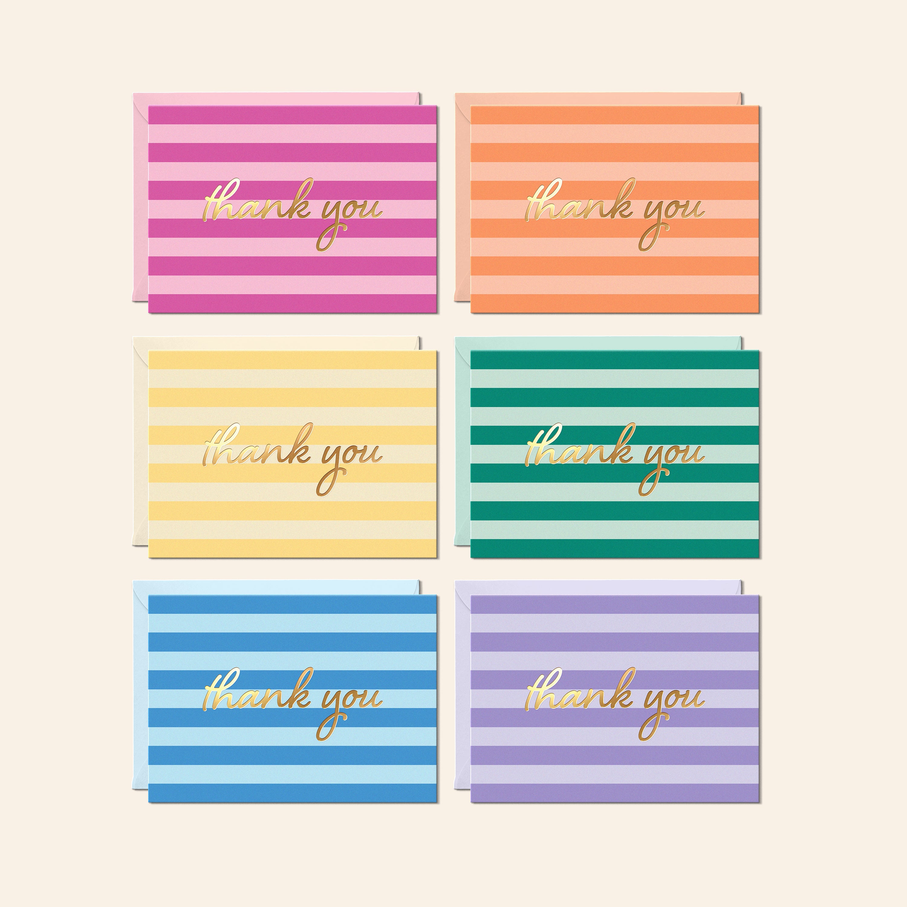 Coastal Stripes Thank You Cards | Set of 24