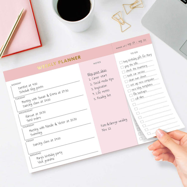 Pink Weekly Planner Notepad – Sweetzer & Orange