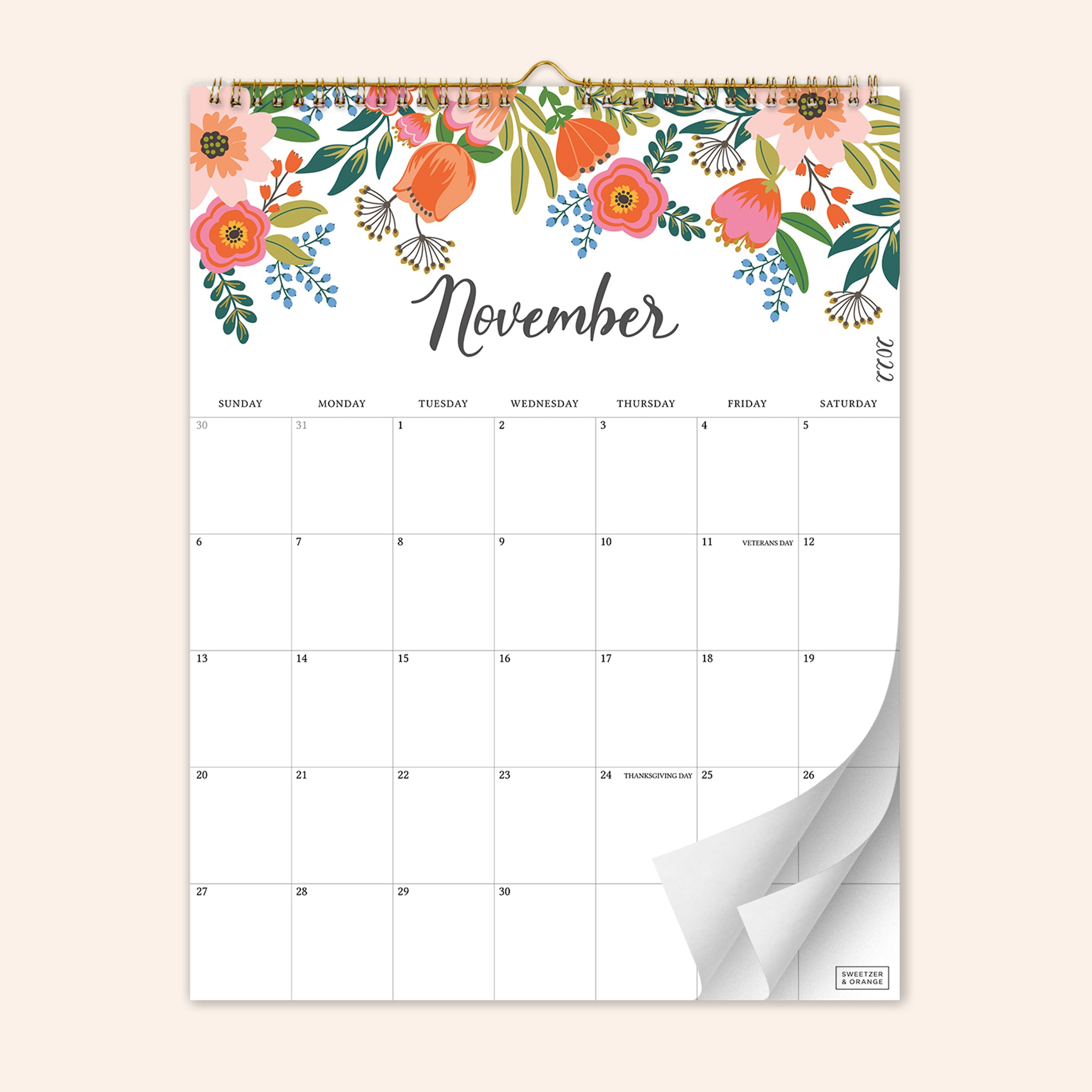 Vertical Floral Wall Calendar