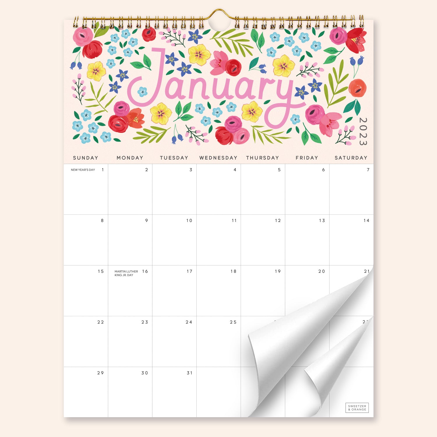 Five Color Floral Wall Calendar
