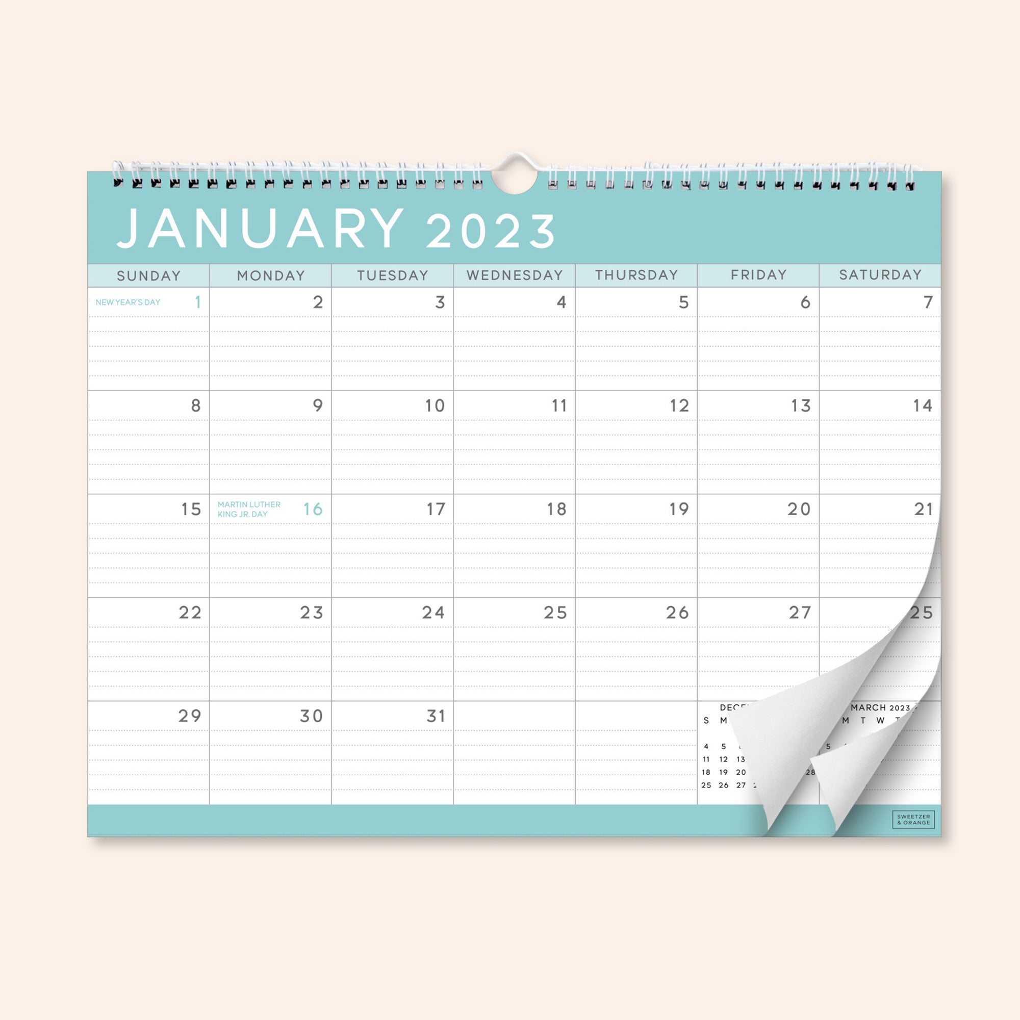 2023-2024 Teal Wall Calendar