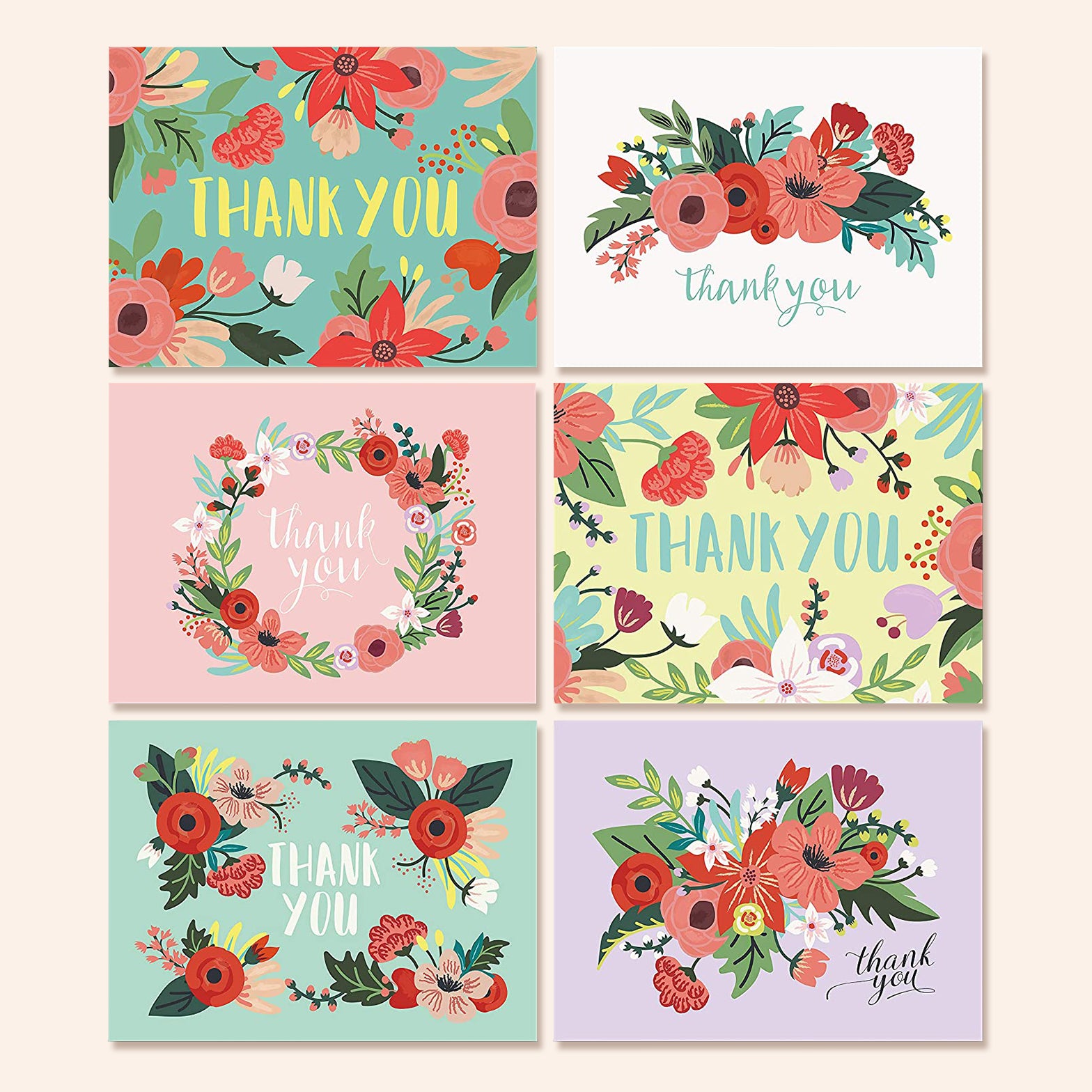 Floral Thank You Cards | Set of 48