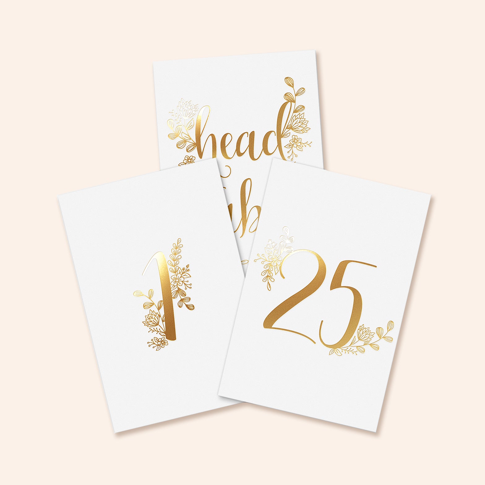 Gold Floral Table Number Cards | Set of 25