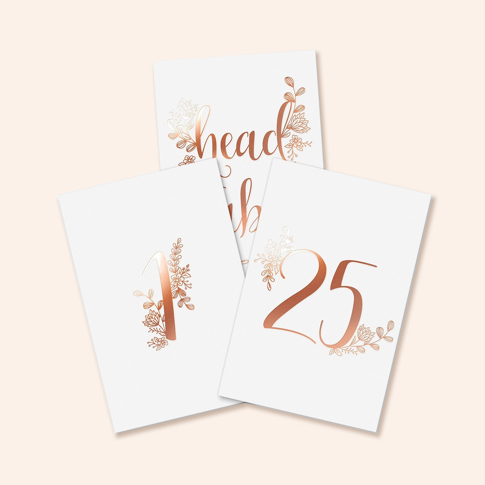 Rose Gold Floral Table Number Cards | Set of 25