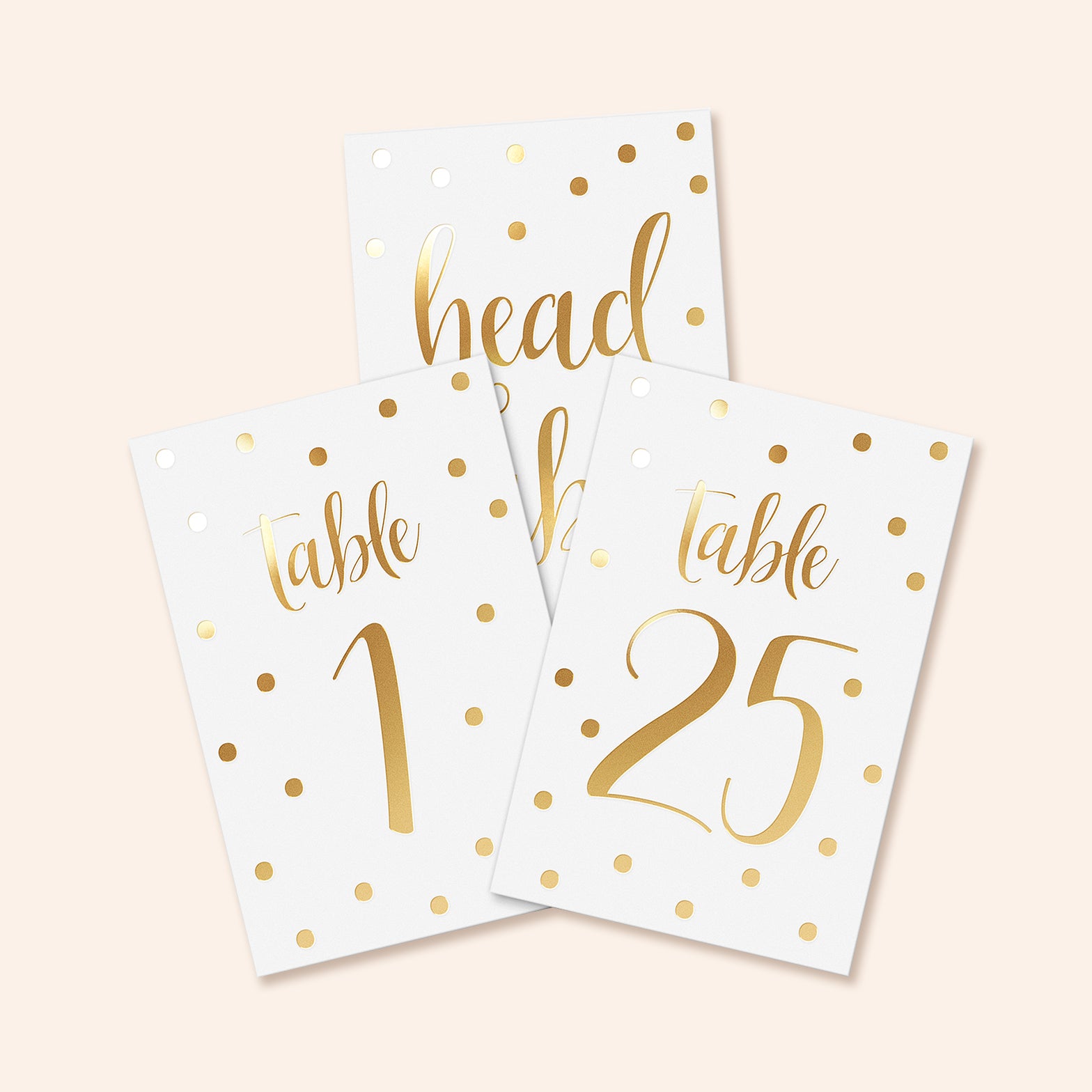 Gold Foil Polka Dot Table Number Cards | Set of 25