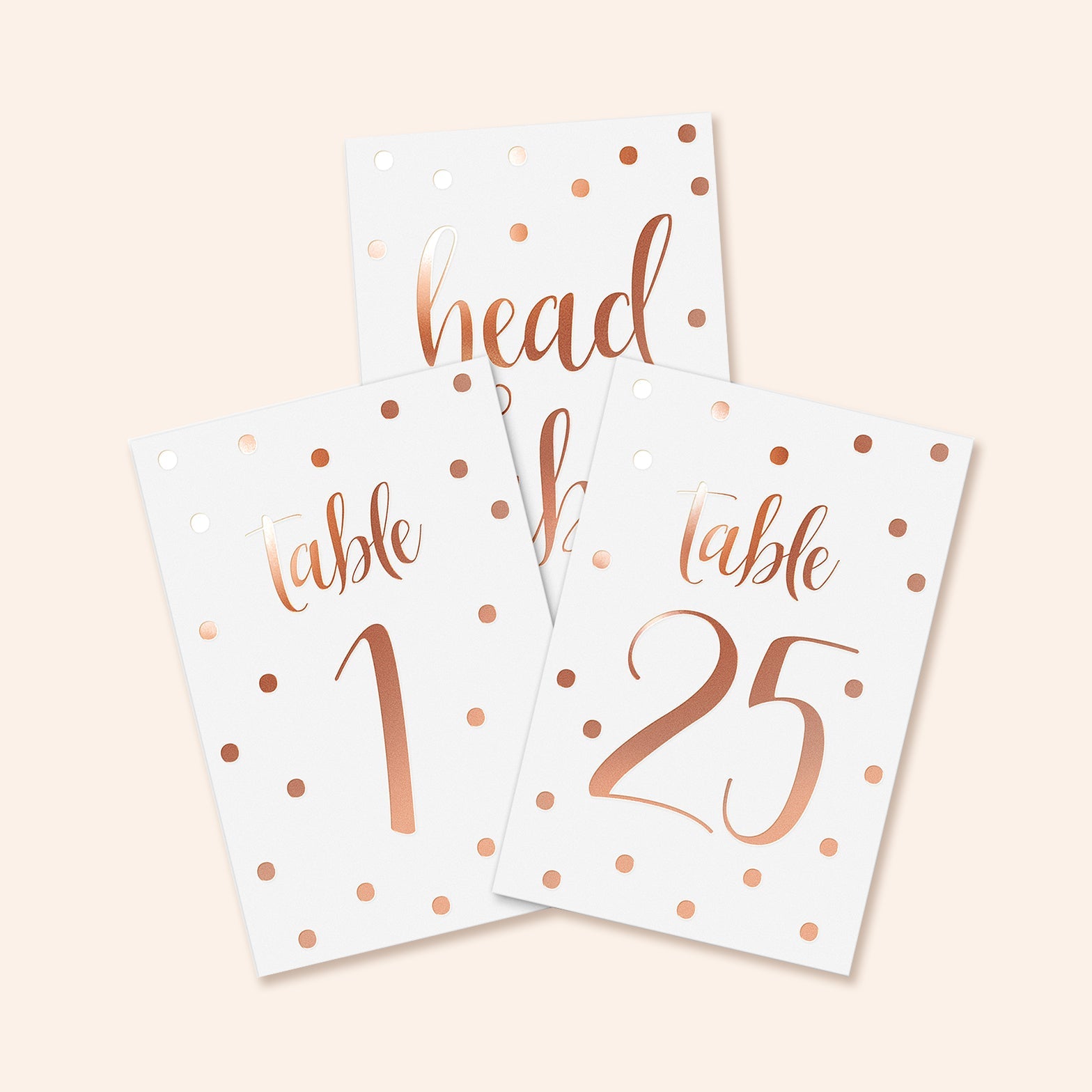 Rose Gold Foil Polka Dot Table Number Cards | Set of 25
