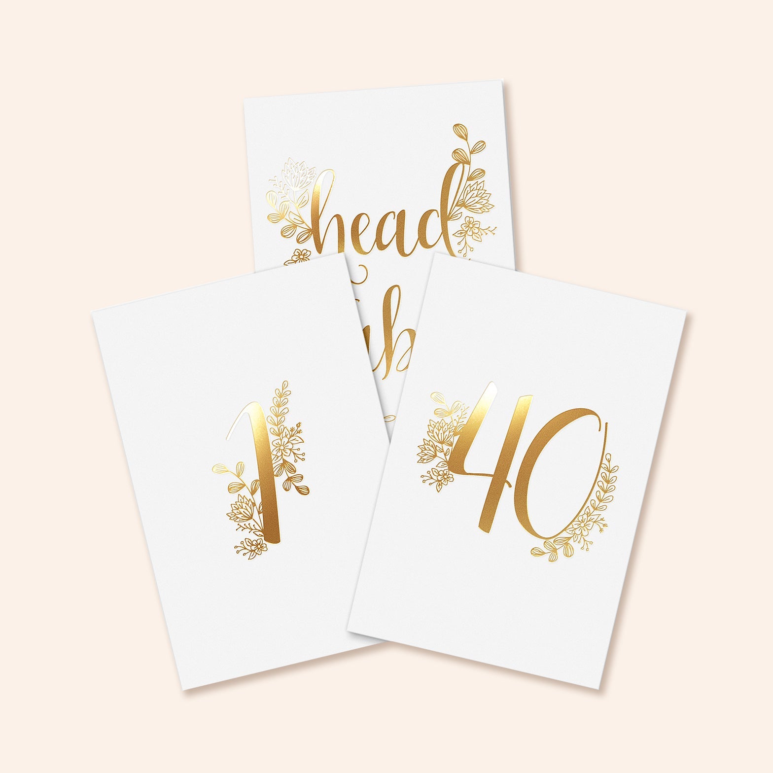 Gold Floral Table Number Cards | Set of 40