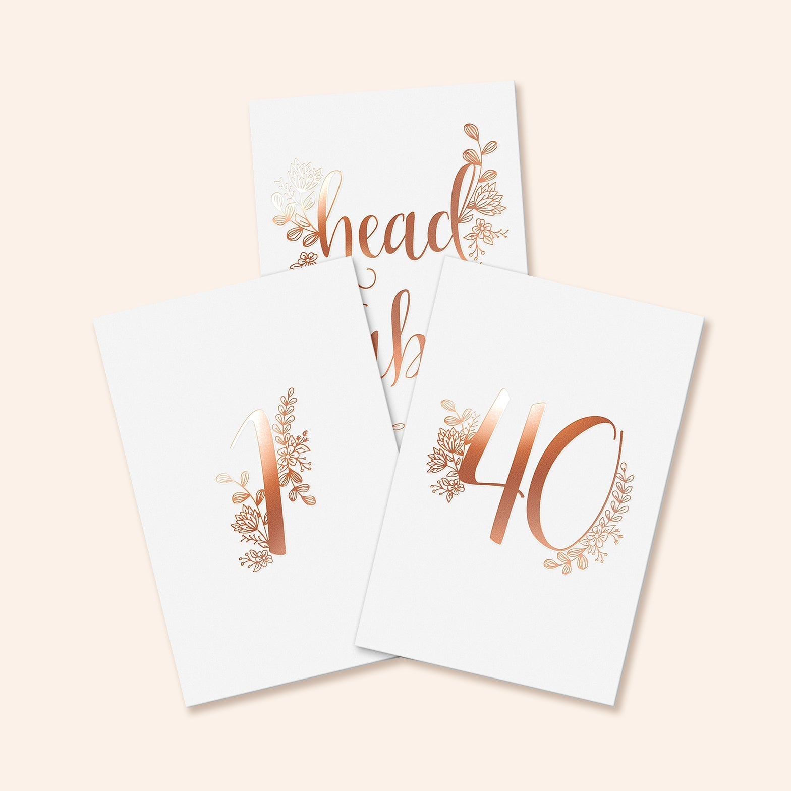 Rose Gold Floral Table Number Cards | Set of 40