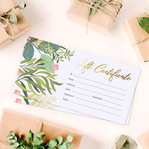 Leafy Foil Gift Certificate Cards – Sweetzer & Orange