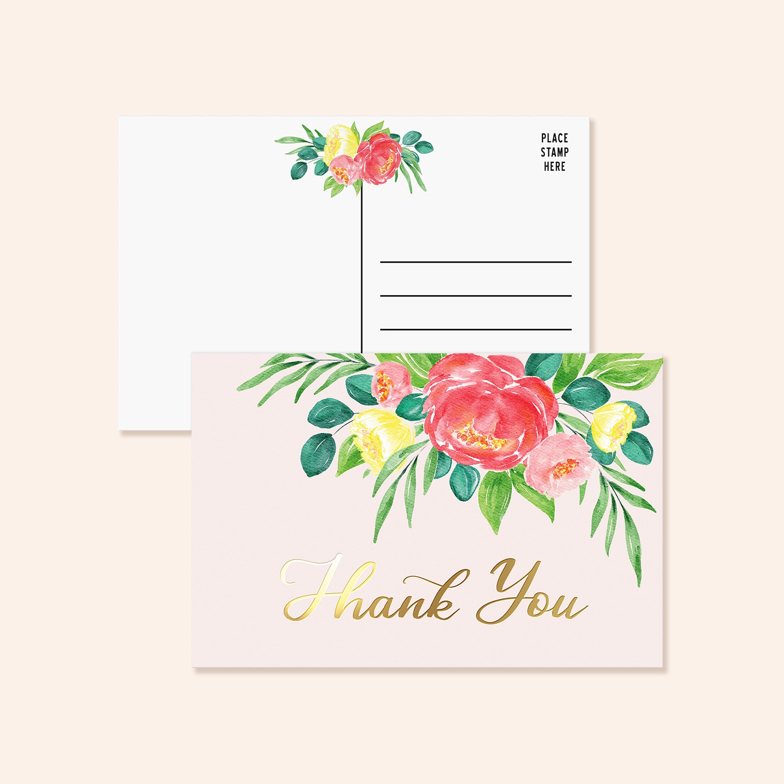 Watercolor Floral Thank You Postcards | Set of 50