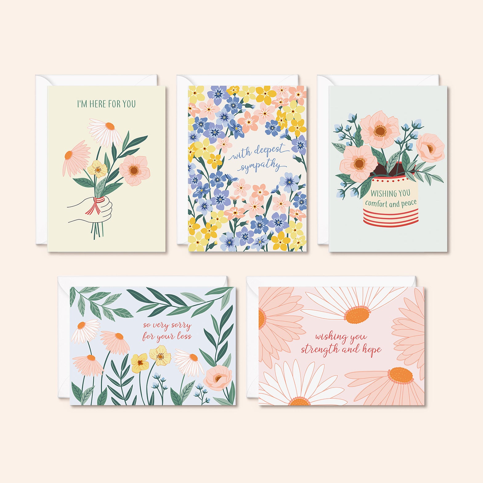 Pastel Floral Sympathy Cards | Set of 25