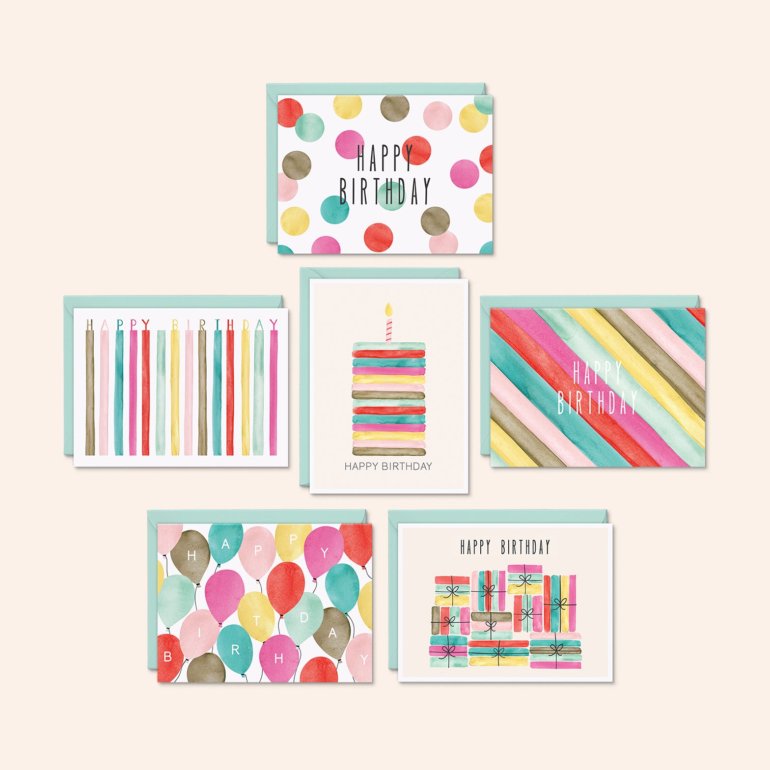 Watercolor Birthday Cards | Set of 48