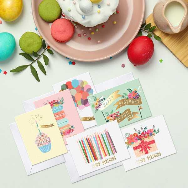 24 Gold Foil Birthday Cards With Envelopes & Stickers – Unique Greeting Card Set For Parties, Gifts, Celebrations